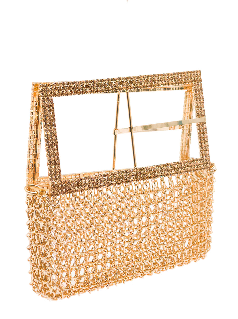 Shop Silvia Gnecchi Downtown Bag Gold-colored Shoulder Bag With Maxi Buckle In Metal Mesh Woman In Metallic