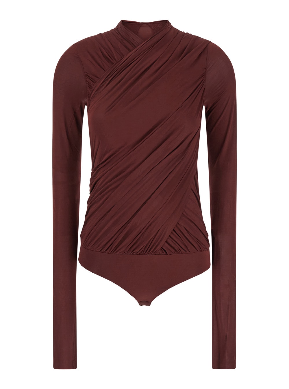 Bordeaux Bodysuit With V Neck And Ruched Detail In Viscose Stretch Woman