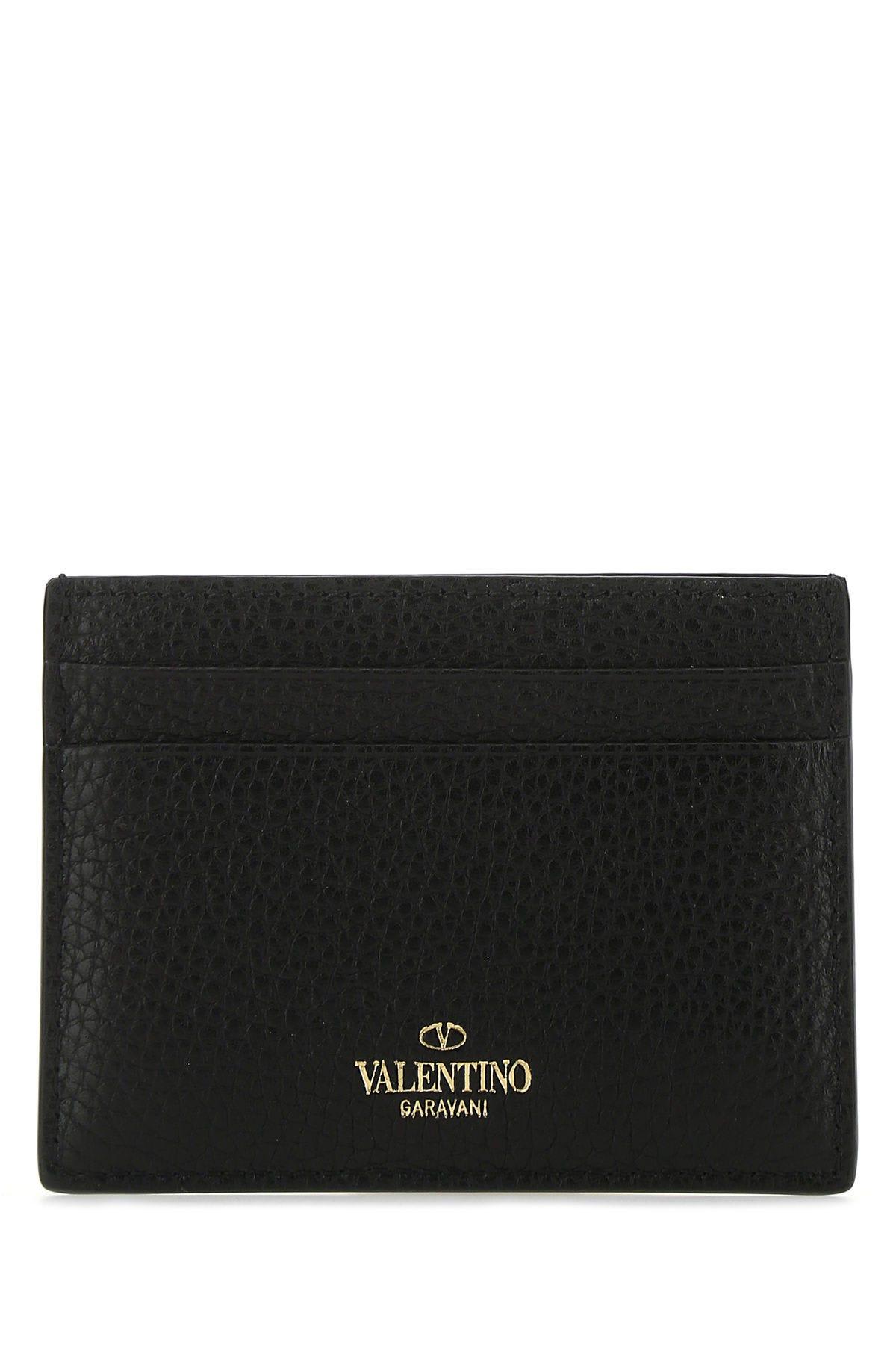 Valentino Black Leather Rockstud Card Holder In Black