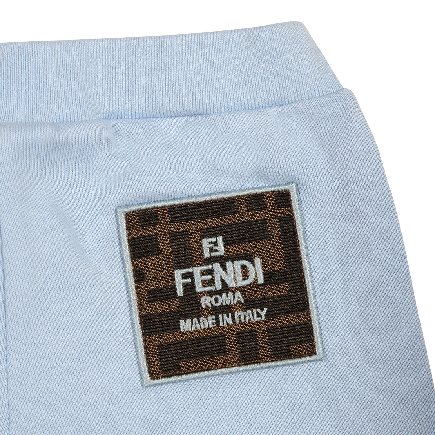 Shop Fendi Light Blue Trousers For Baby Boy With Logo