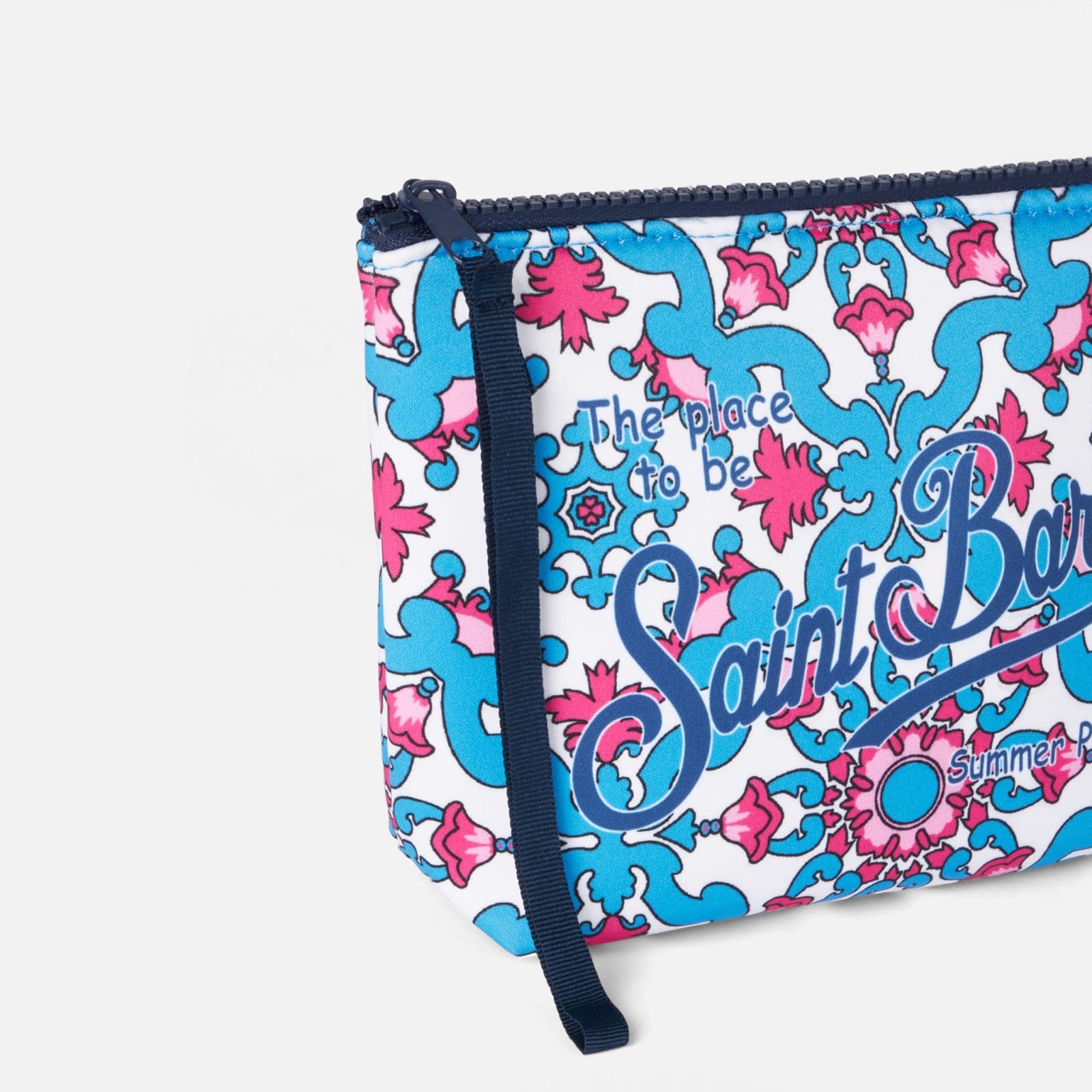 Mc2 Saint Barth Aline Scuba Pochette With Majolica Print In White