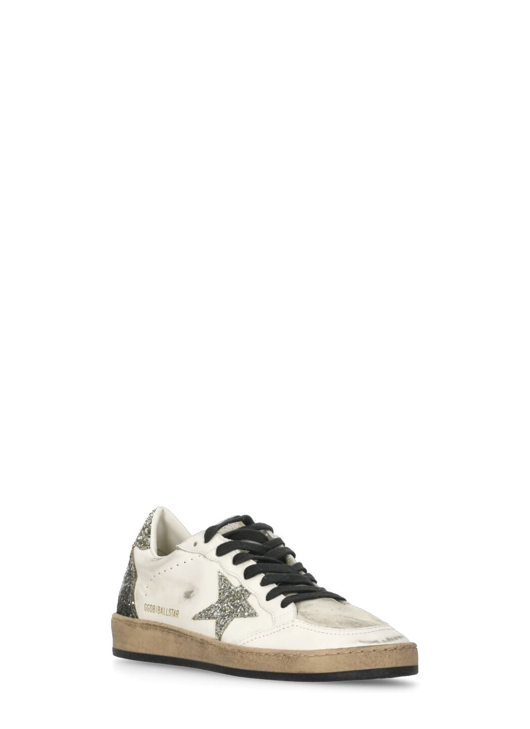 Golden Goose Ballstar White Low Top Sneakers With Glittered Star Patch On The Side And Glittered Heel With Logo L In White