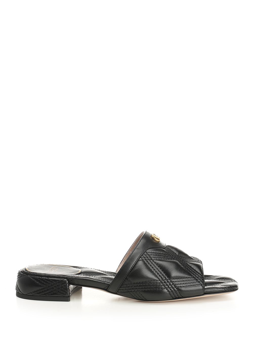 Valentino Black Quilted Nappa Leather Quiltie 67 Slide Sandals In Black