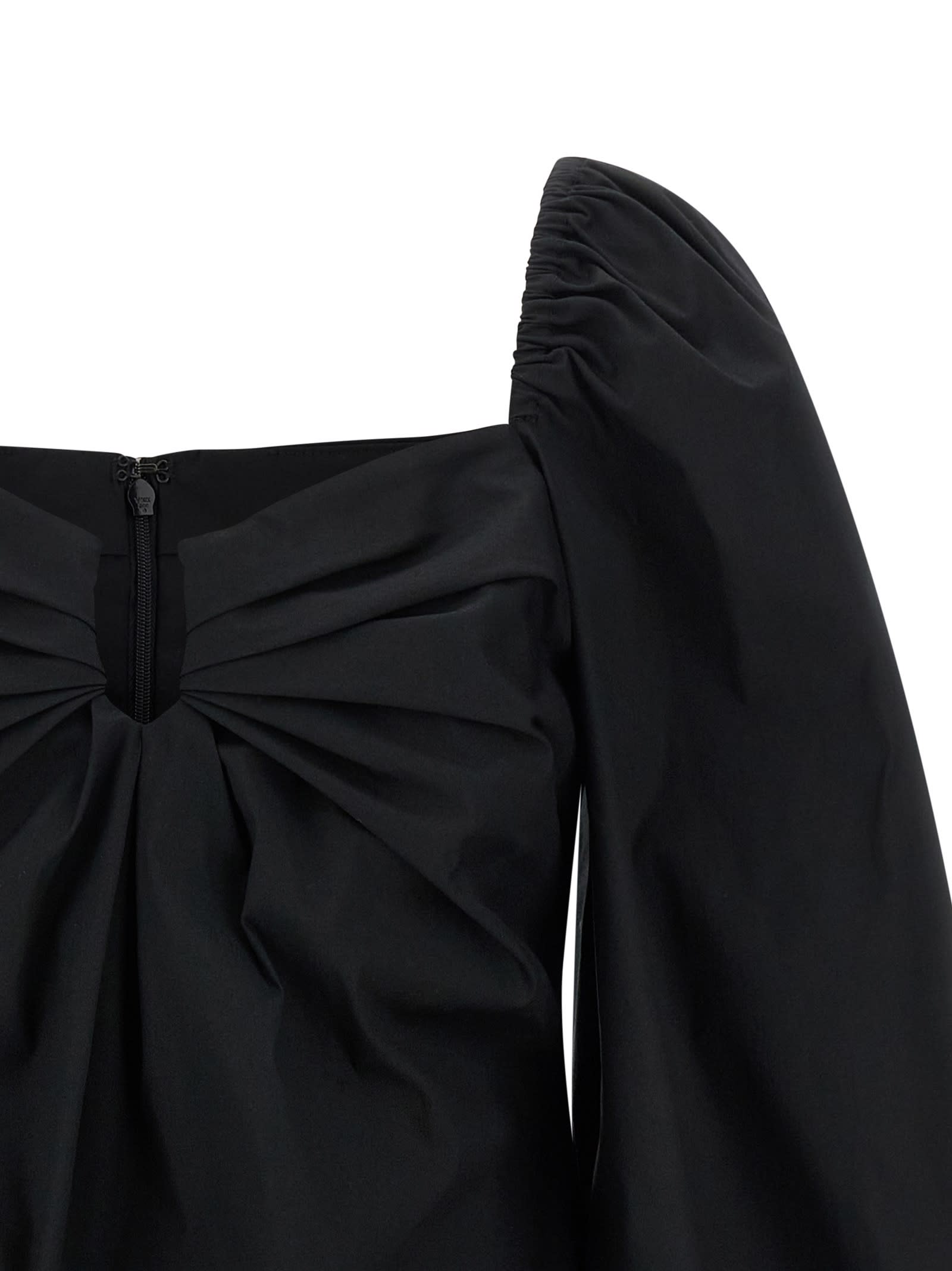 Carolina Herrera Square Neckline Top Puff Sleeves In Black