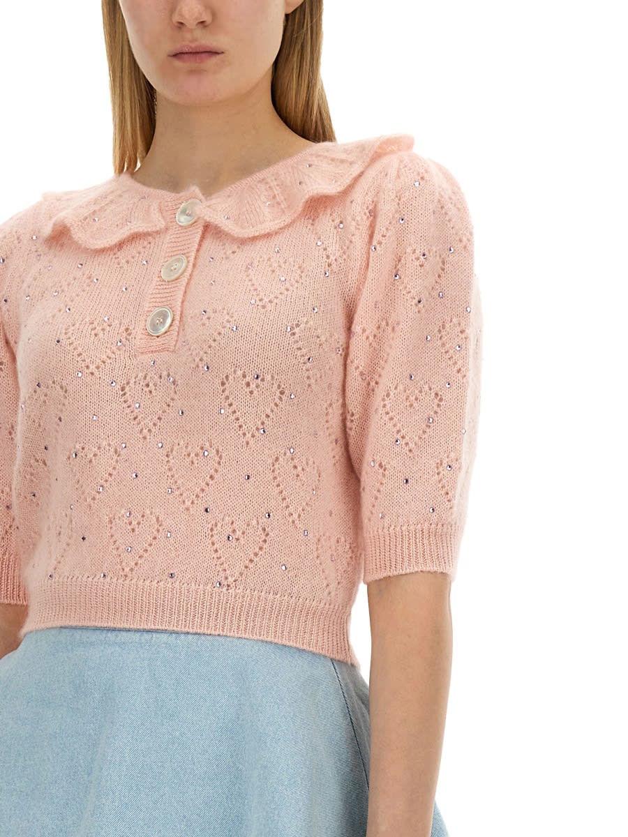 Shop Alessandra Rich Hearts Jersey In Pink