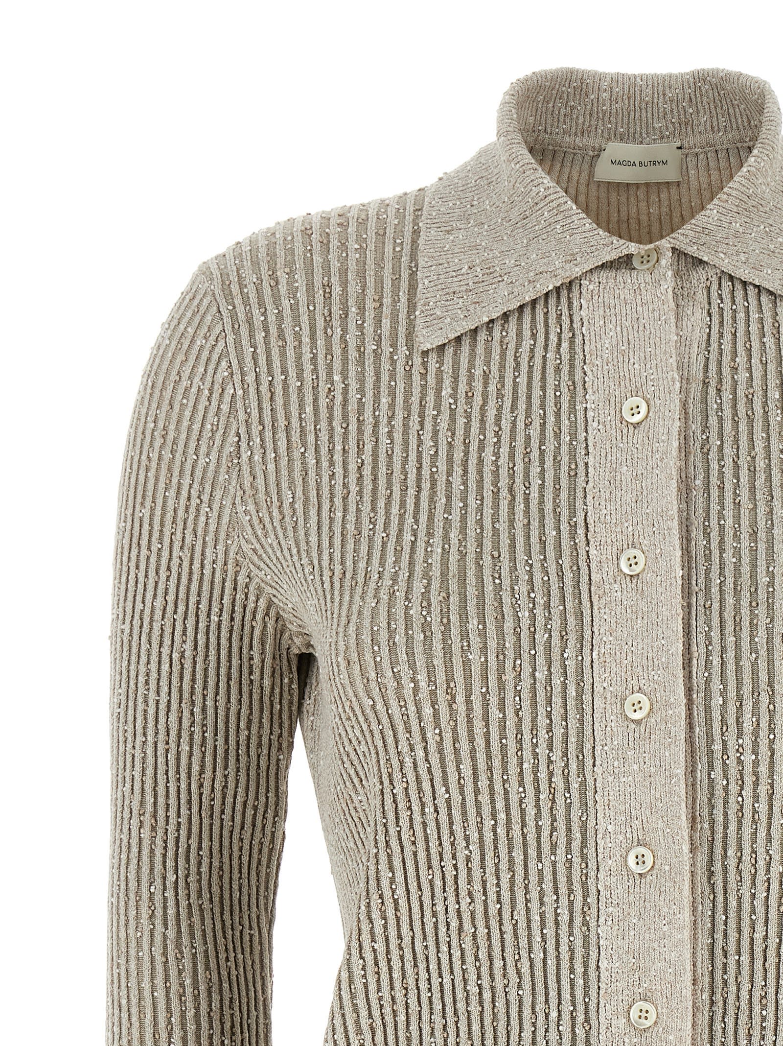 Magda Butrym Ribbed Texture Knitwear Cardigan With Cuff Buttons In Gray