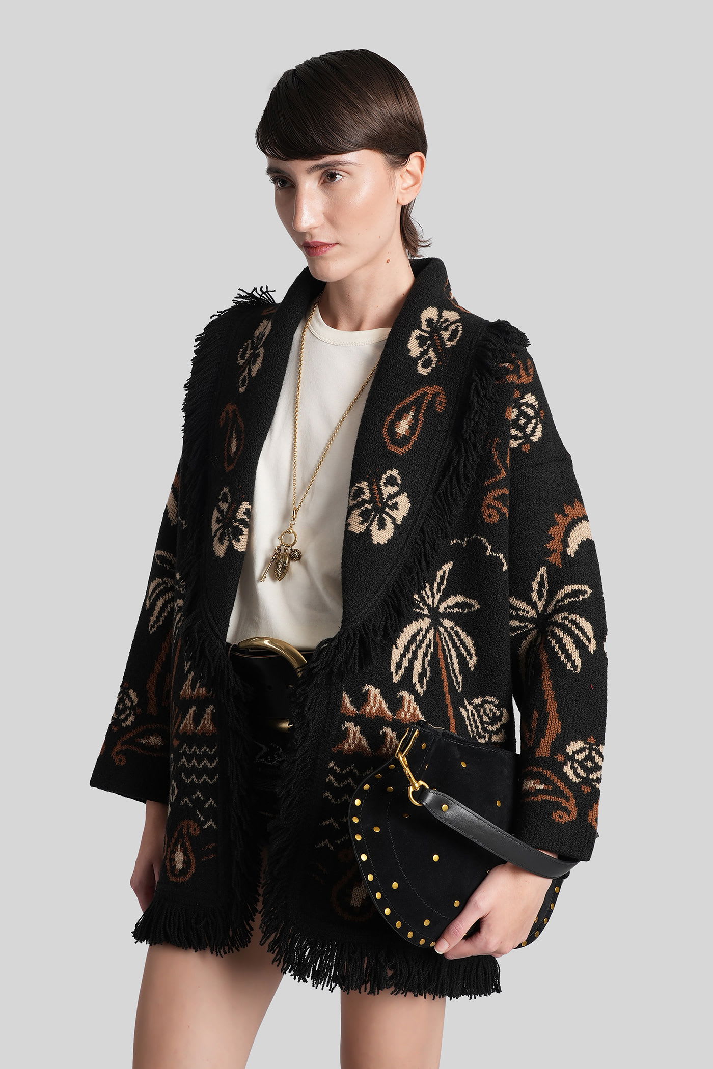 Alanui Cardigan In Multicolor Wool In Black