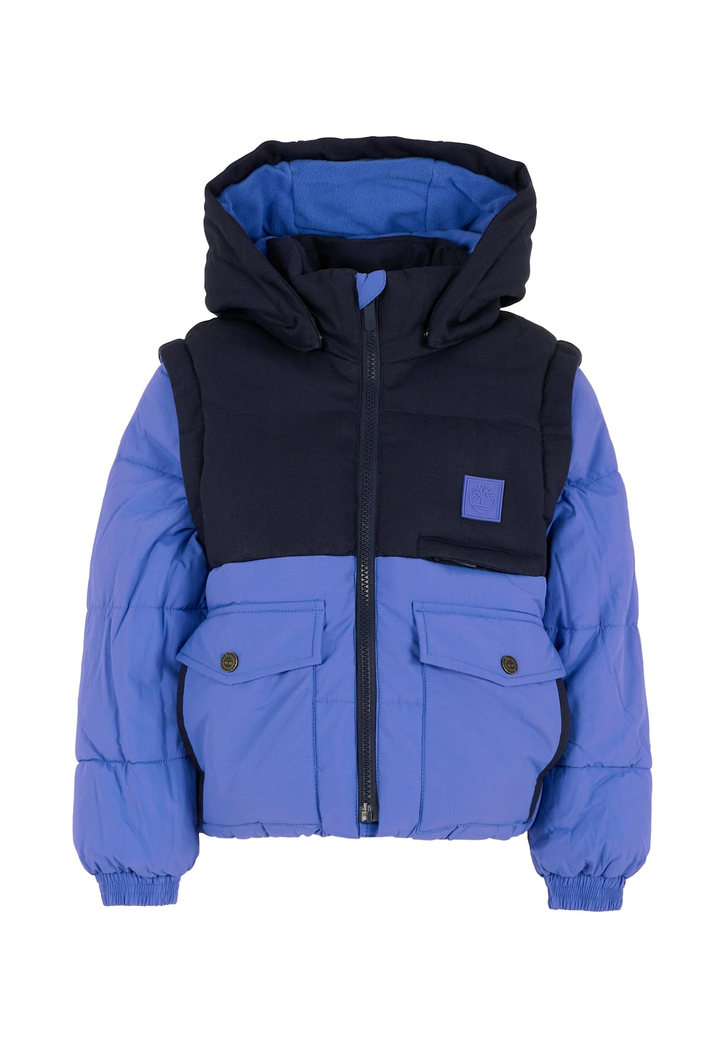 Timberland Blue Down Jacket For Boy With Patch In Blue