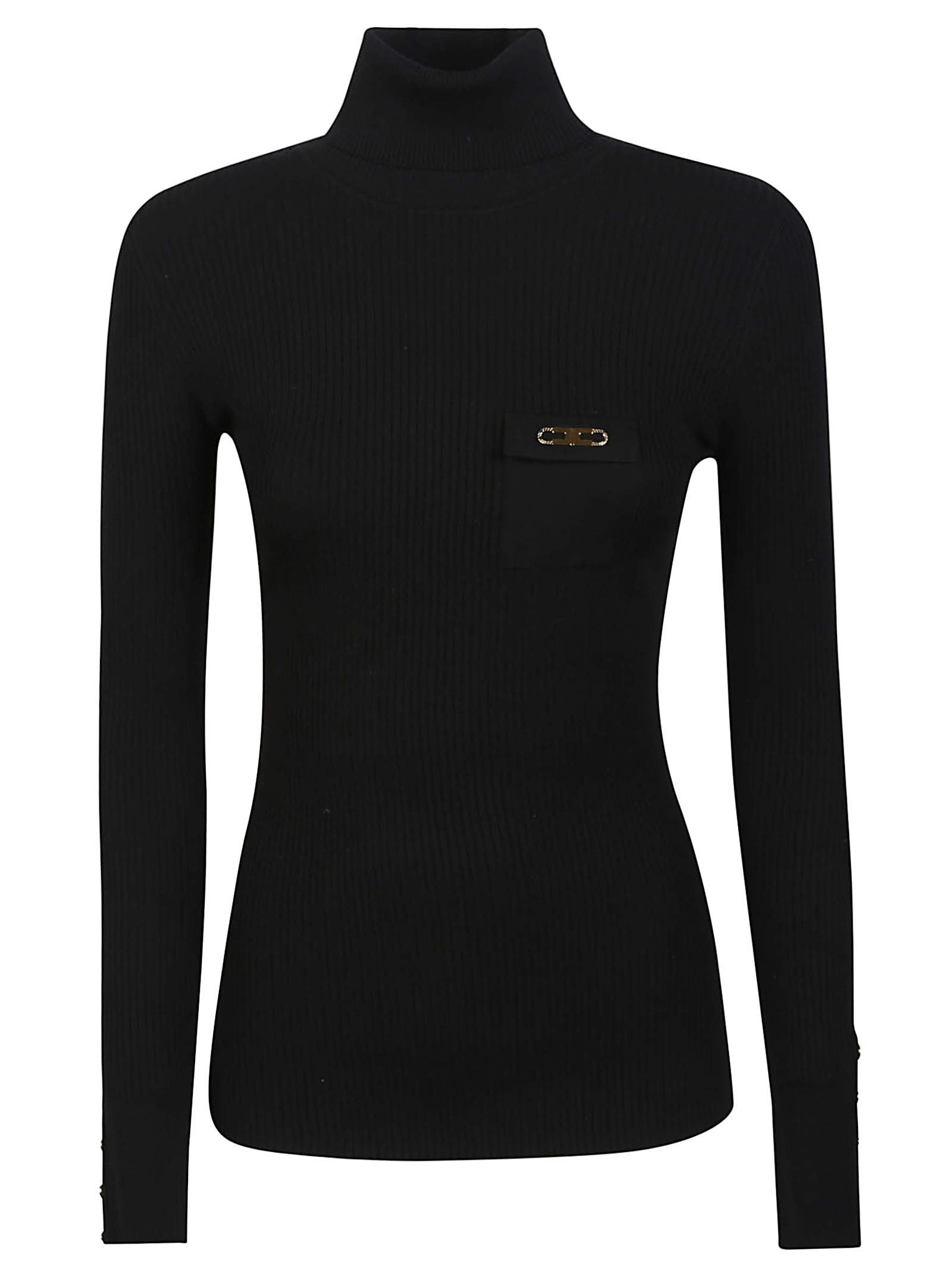 Elisabetta Franchi Ribbed Turtleneck Sweater Sweaters And Cardigans Black In Black