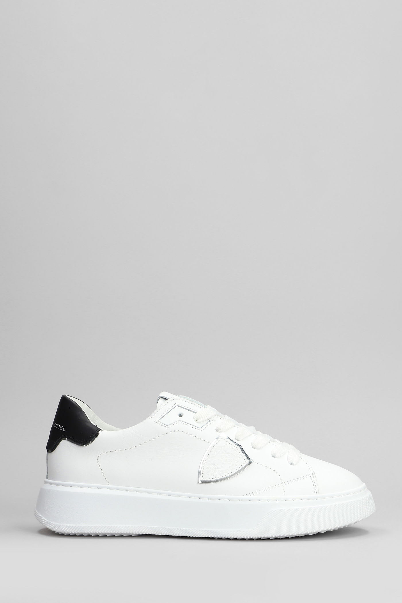 Philippe Model Low Top Leather Sneakers With Perforated Patch In White
