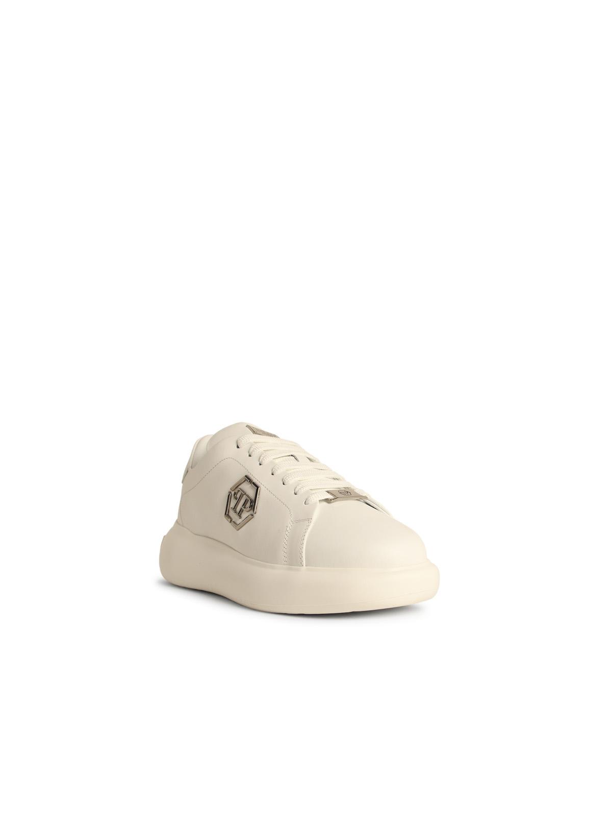 Philipp Plein Low Top New Basic Hexagon White Leather Sneakers In White