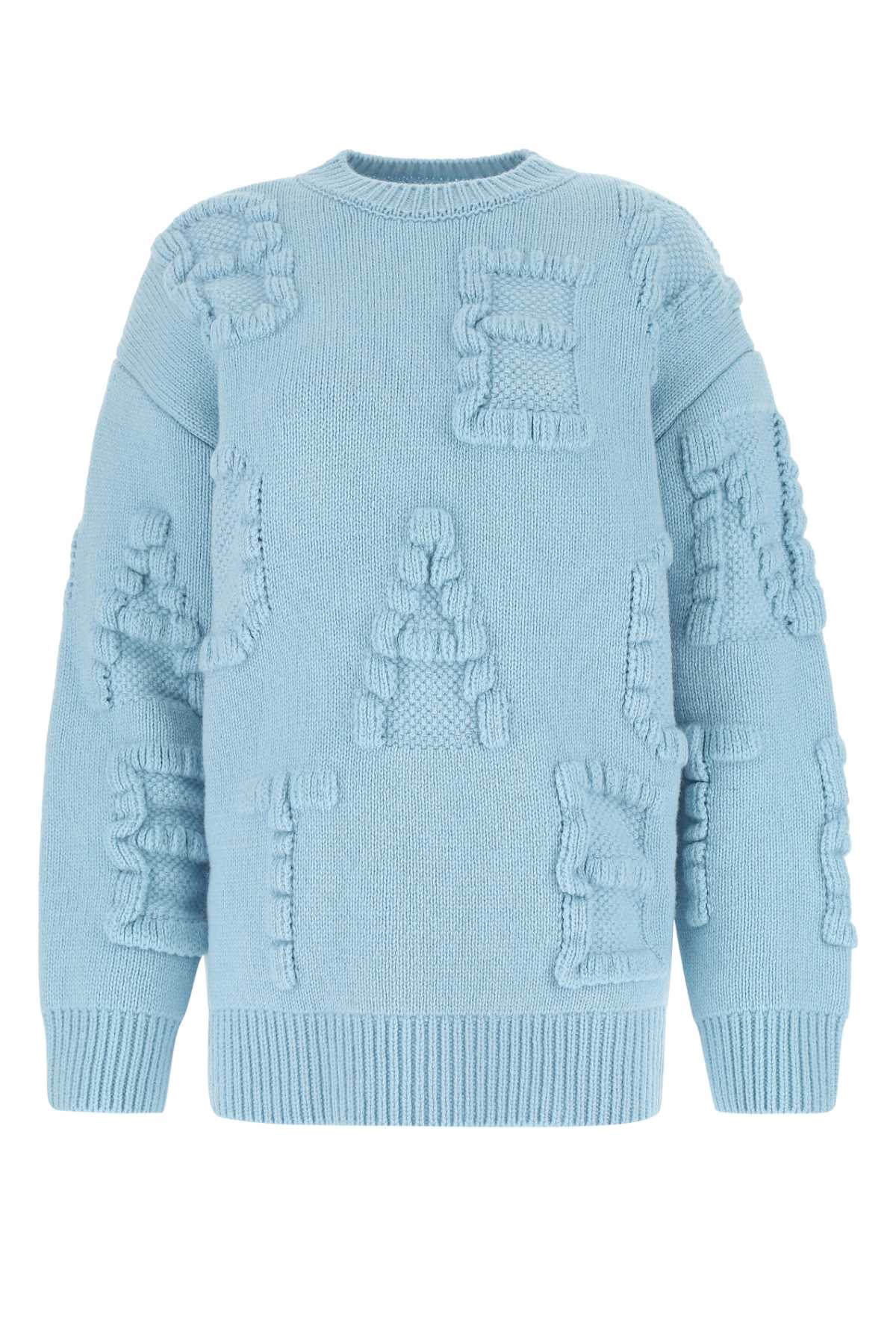 Shop Bottega Veneta Light Blue Stretch Wool Blend Shetland Alphabet Oversize Sweater In 8955