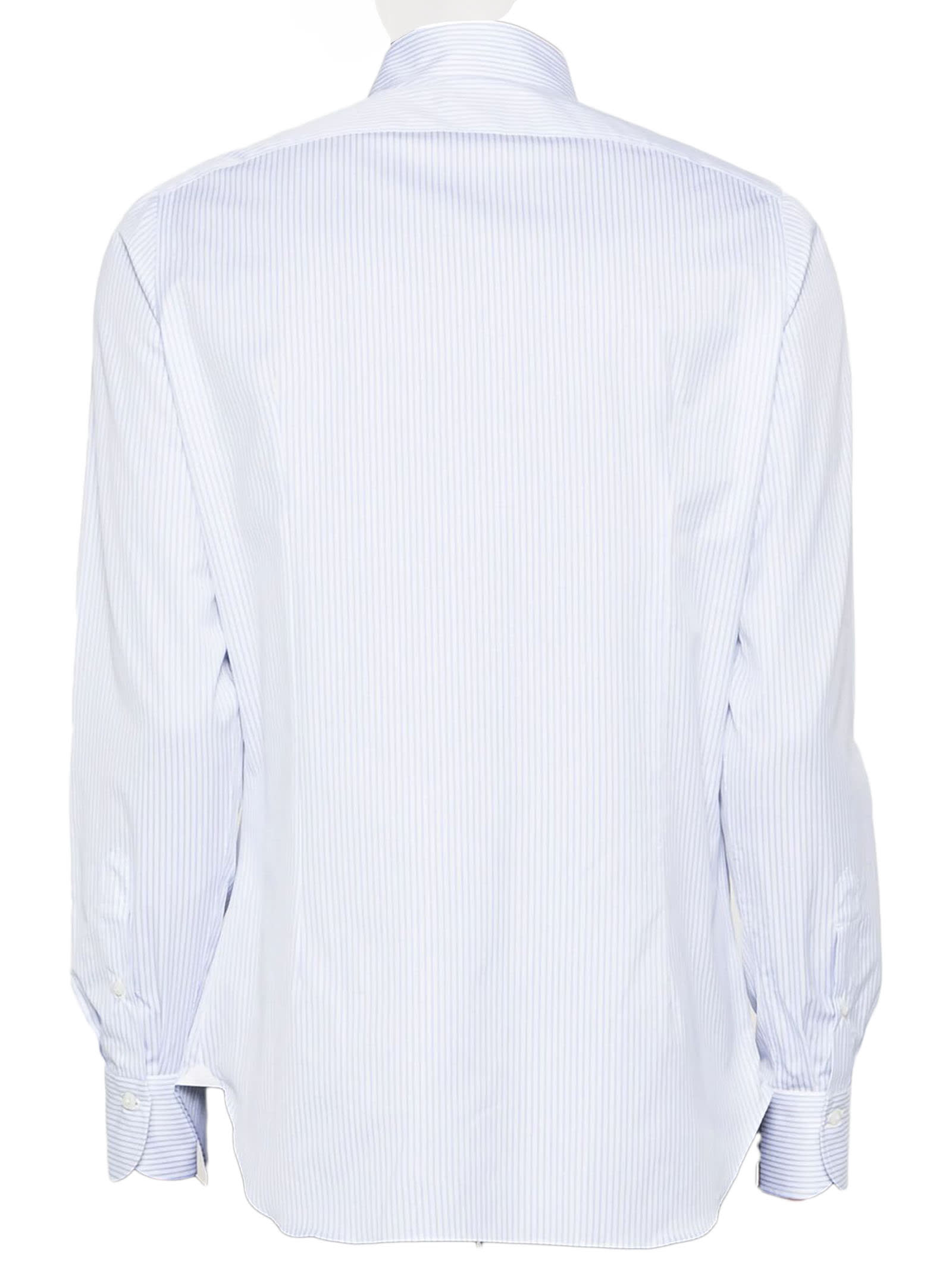 Shop Finamore White And Sky Blue Cotton Striped Shirt