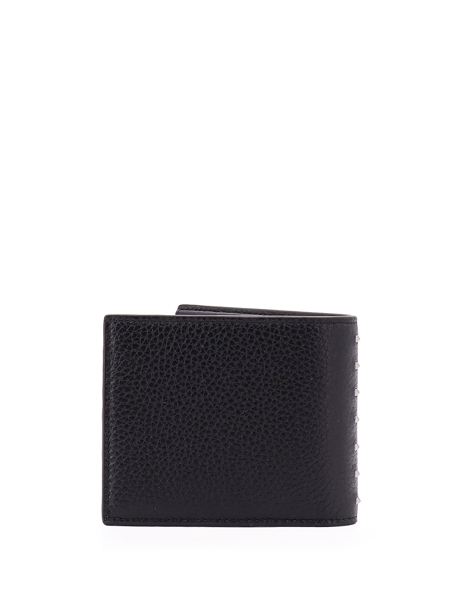 Valentino Rockstud Textured Studded Bi-fold Wallet In Black