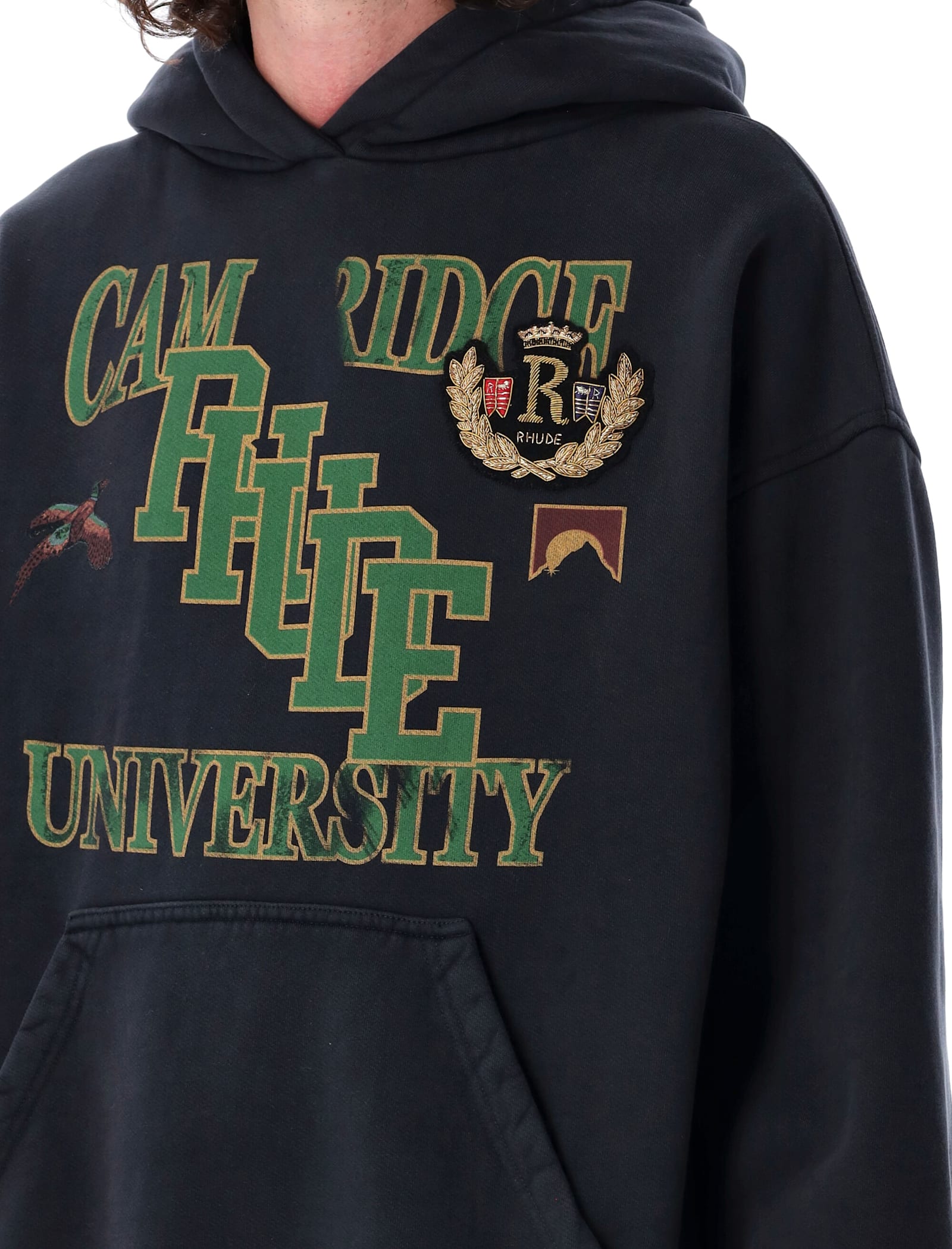 Shop Rhude University Hoodie In Vntg Black