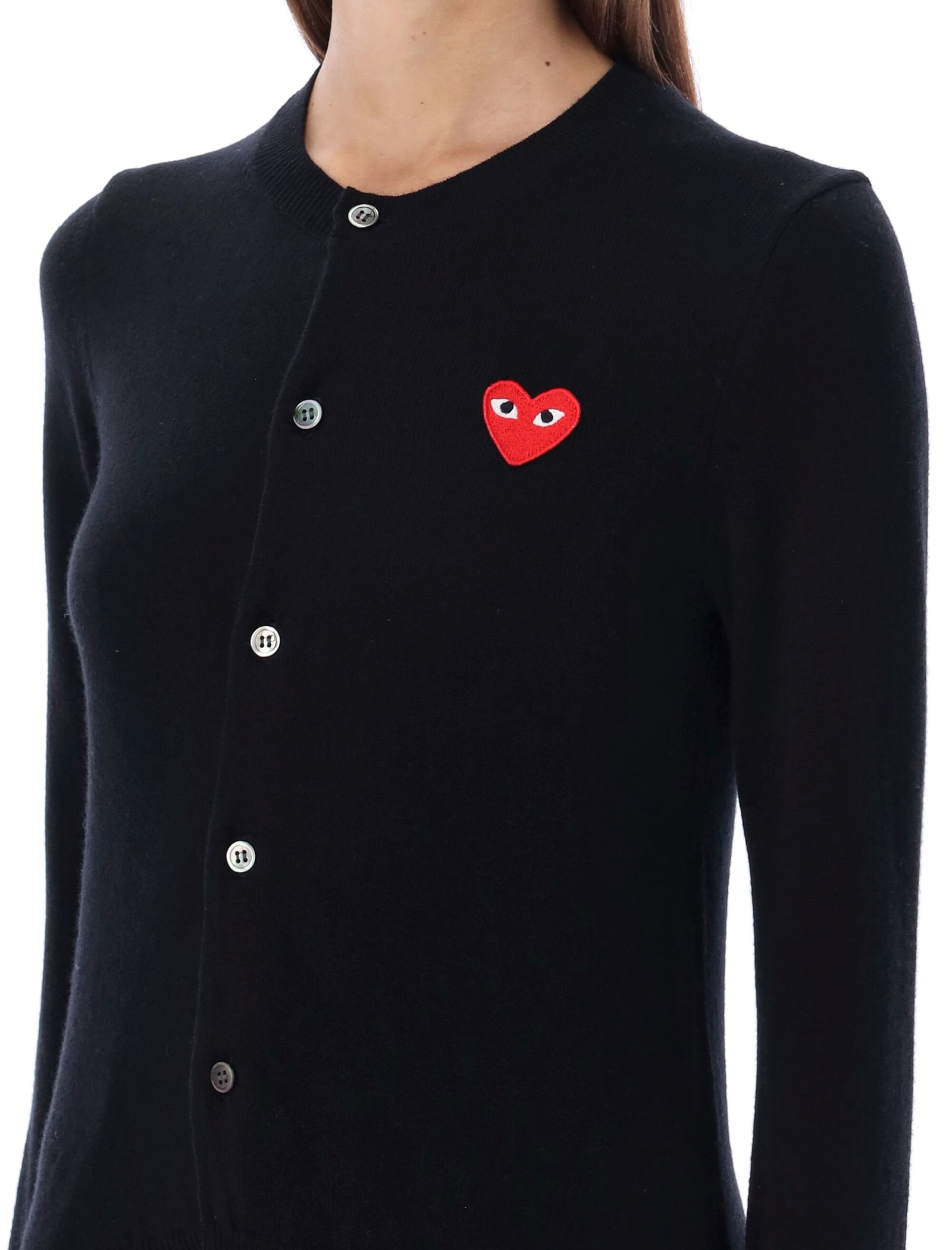 Shop Comme Des Garçons Play Red Heart Cardigan In Black