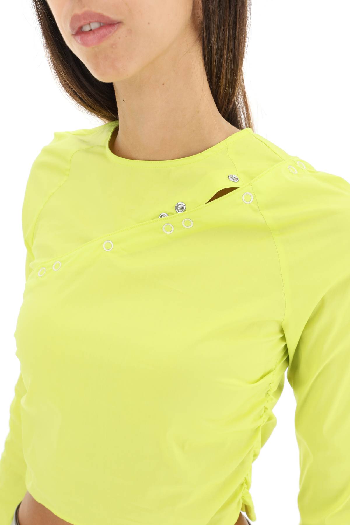 Shop Ganni Convertible Cropped Top In Stretch Poplin In Sulphur Spring (yellow)
