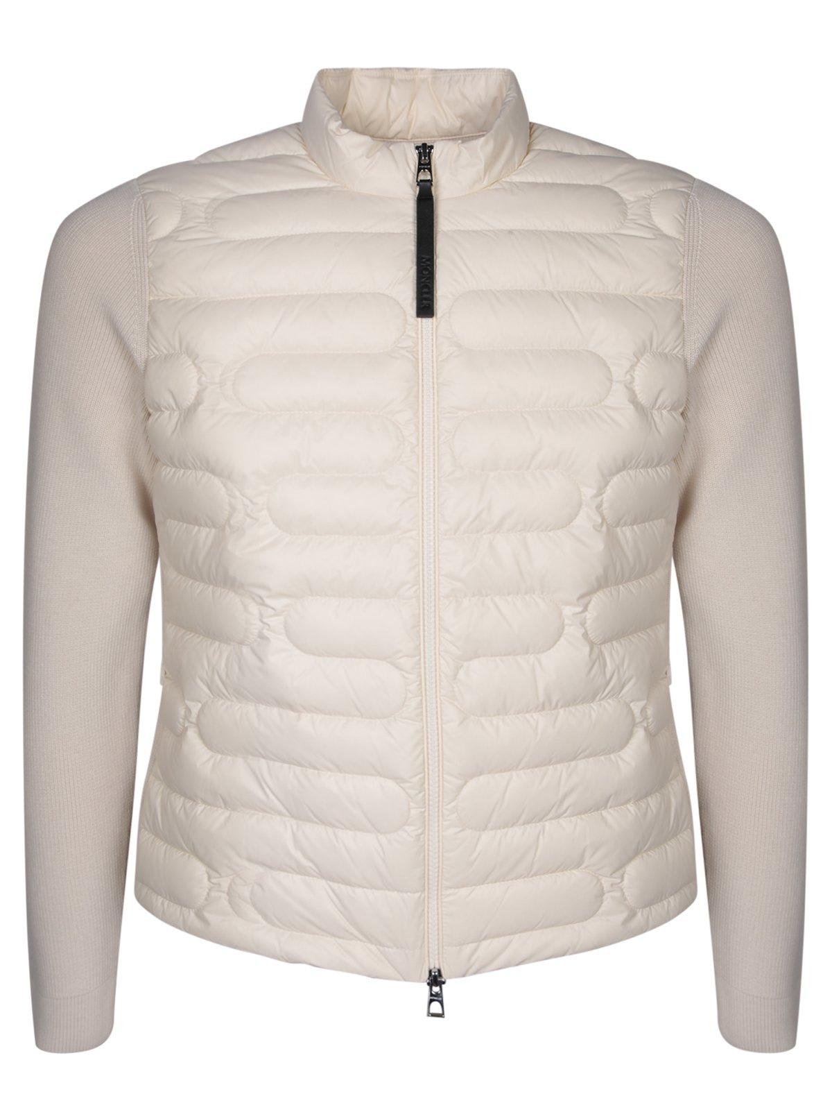 Shop Moncler Zip-up Knit Padded Cardigan In Beige