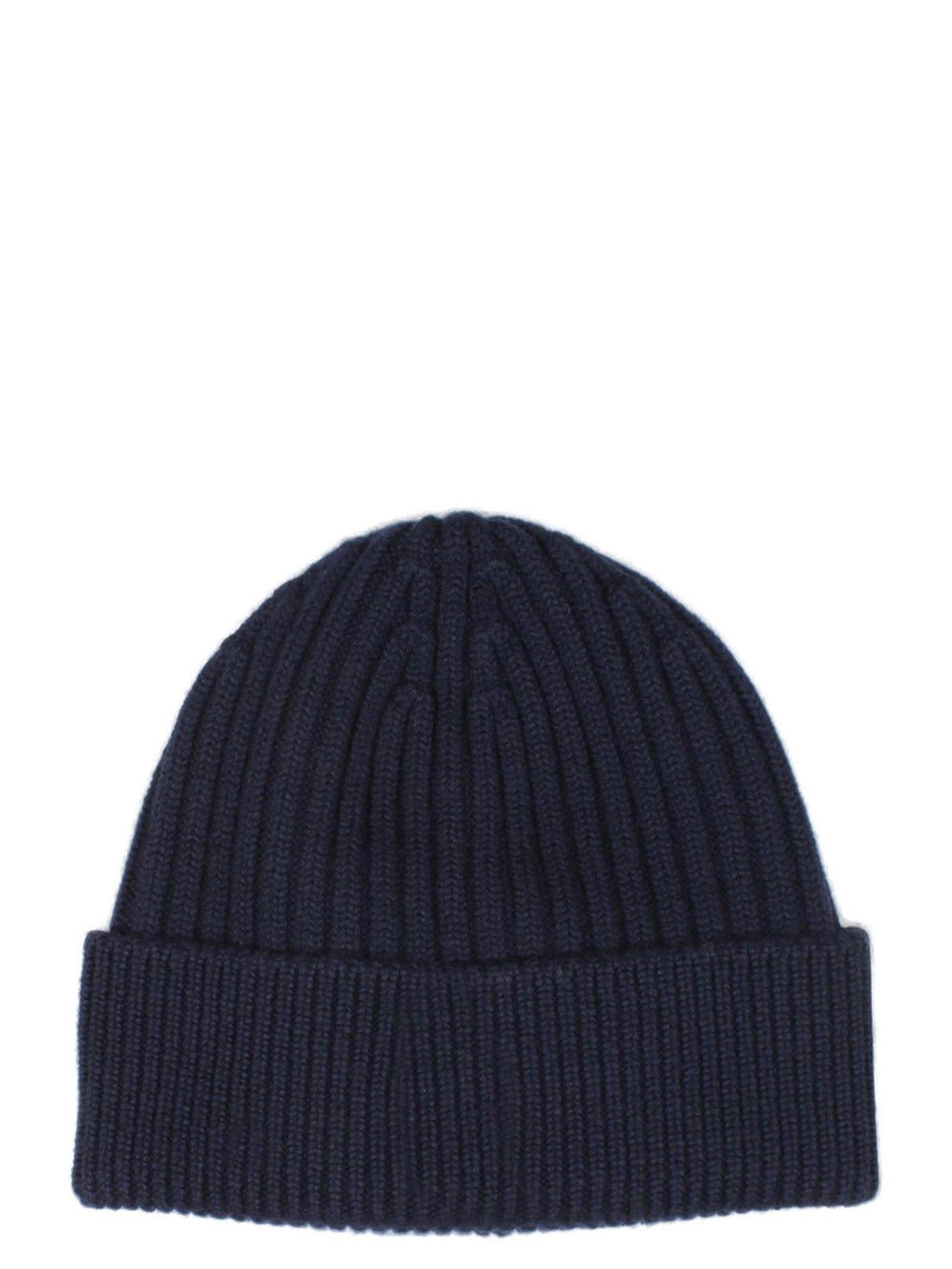 Shop Moncler Logo Patch Knit Beanie In Blue