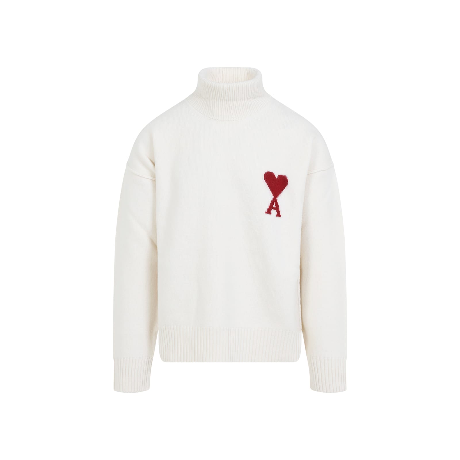 Ami Alexandre Mattiussi Ami Paris Turtleneck Sweater Ami De Coeur White Men In Animal Print