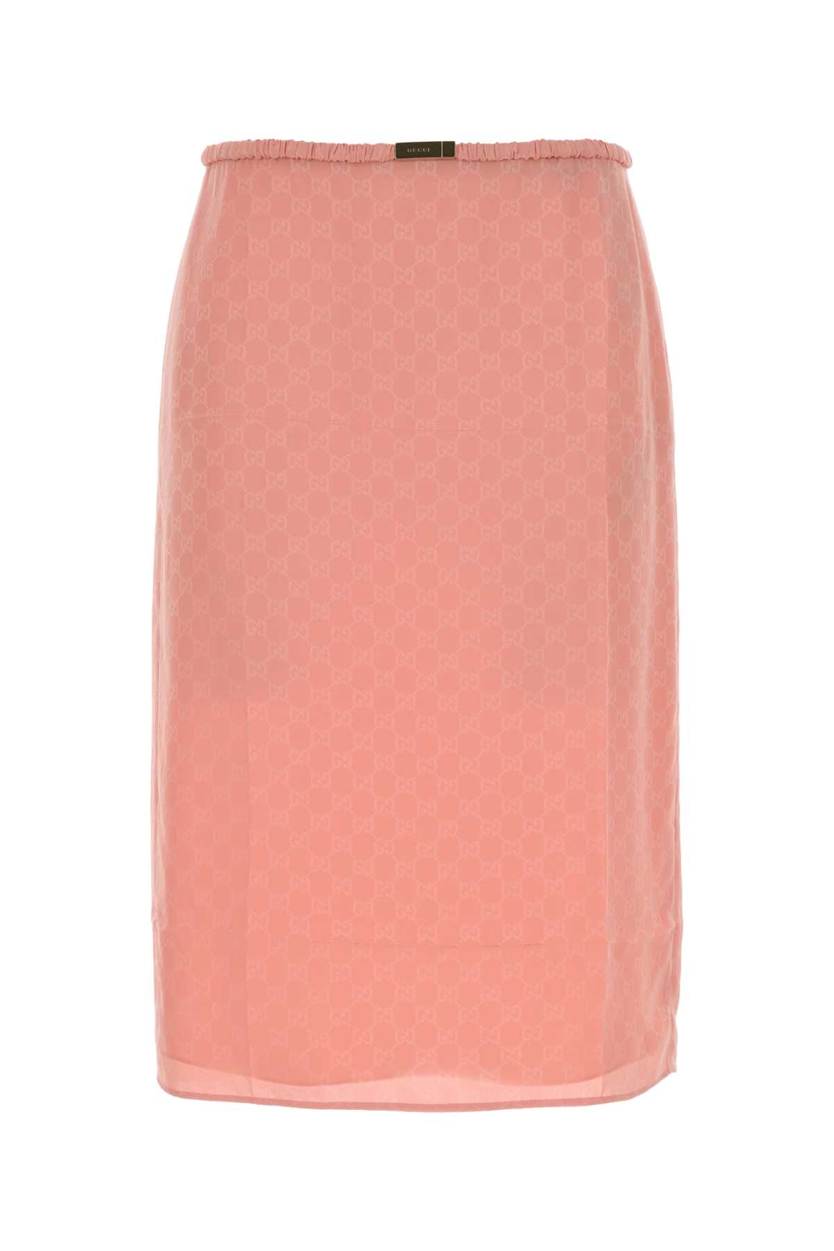 Gucci Women Pink Gg Jacquard Silk Midi Skirt In Pink