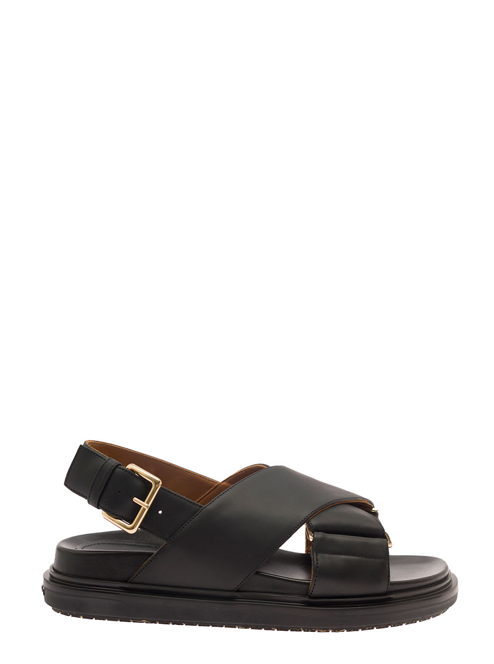 Shop Marni Black Criss-cross Sandals In Smooth Leather Woman