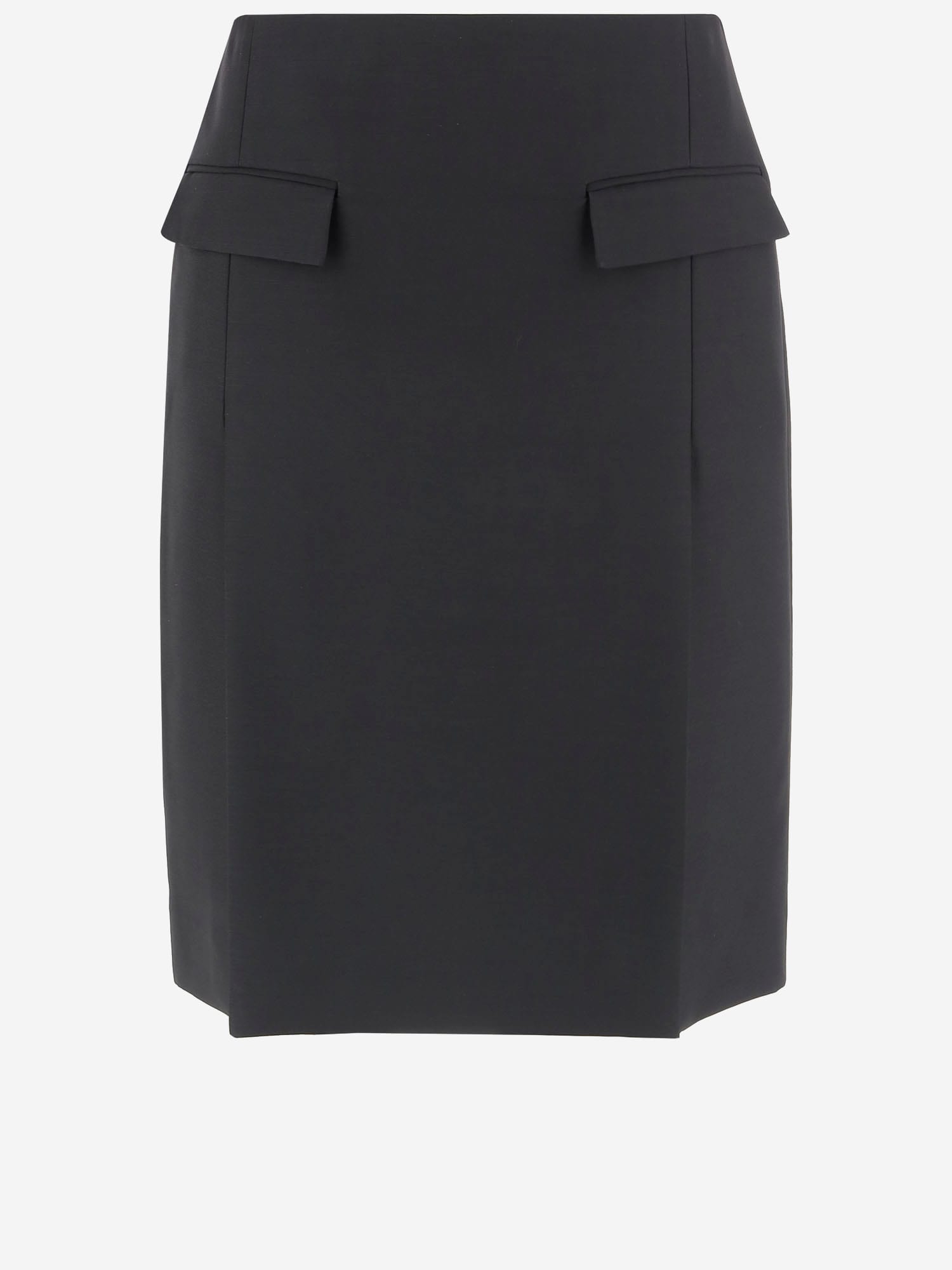 Ferragamo Viscose And Wool Skirt With Double Slit In Black