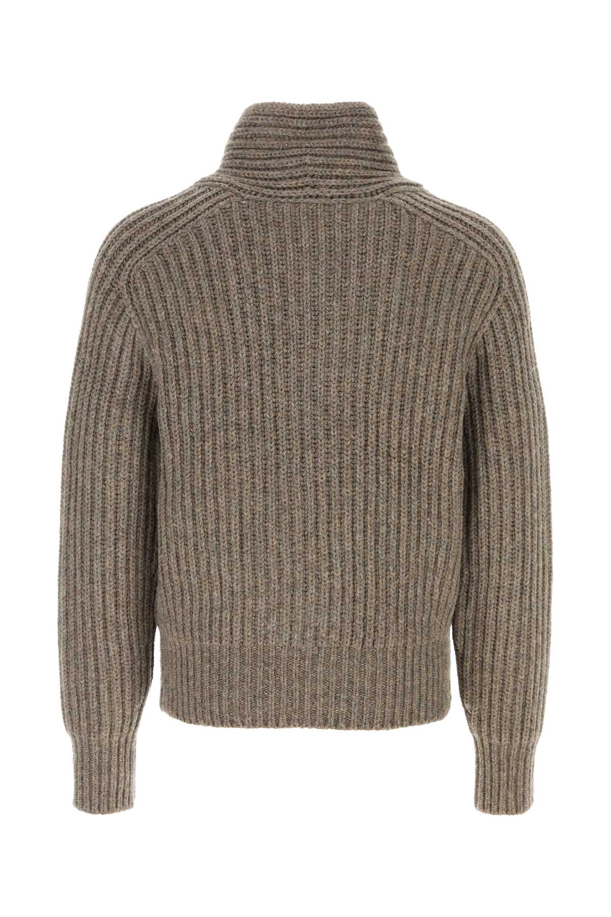 Burberry Soft Wool Knit Sweater With Shawl Collar In Gray