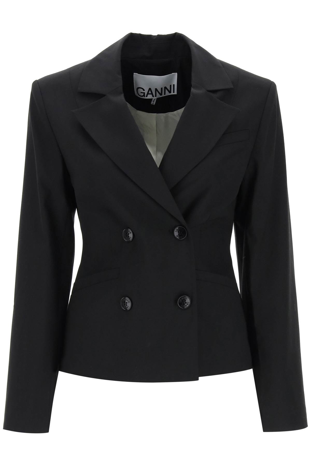 Shop Ganni Sharped Double-breasted Jacket In Black