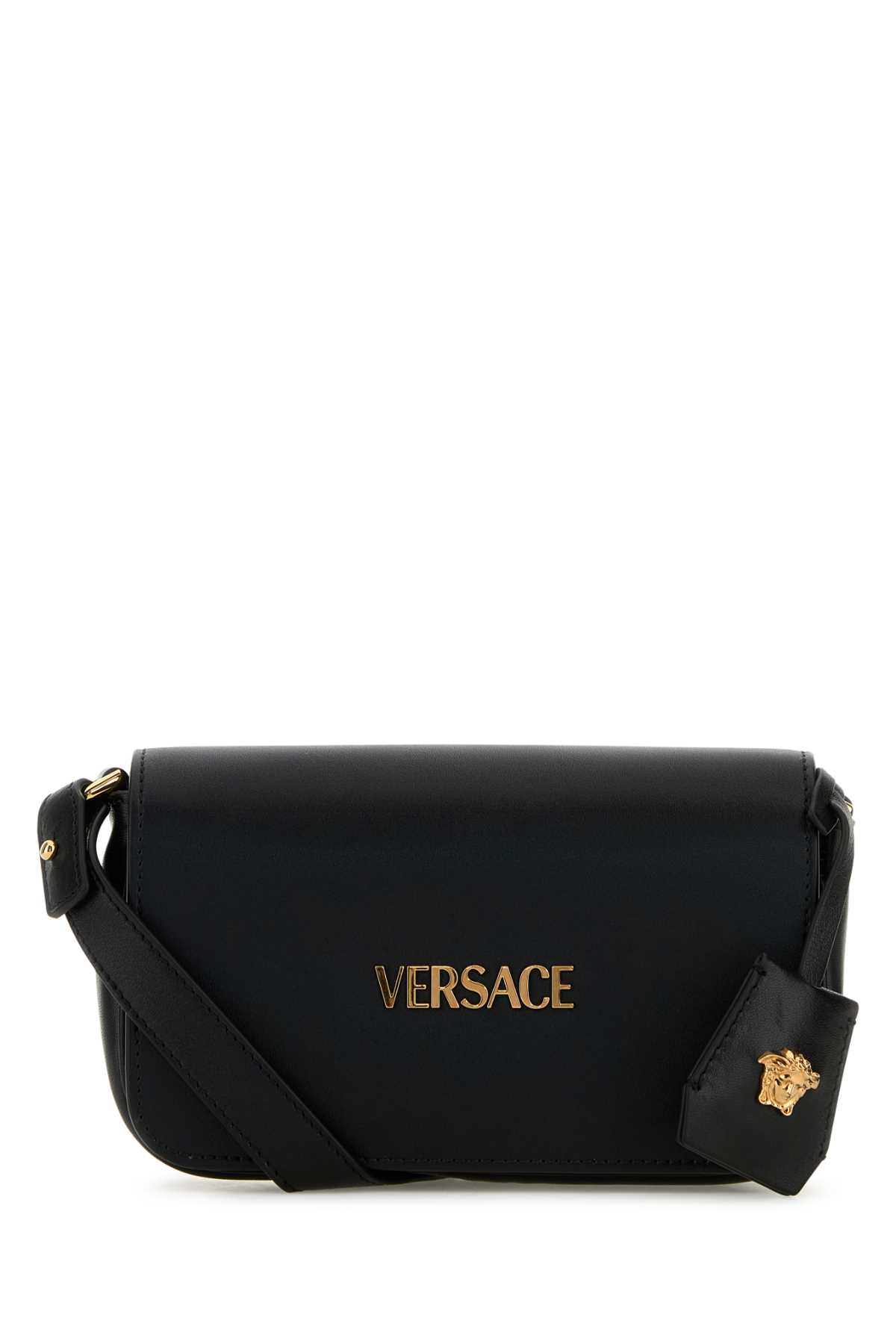 Black Leather Tag Crossbody Bag