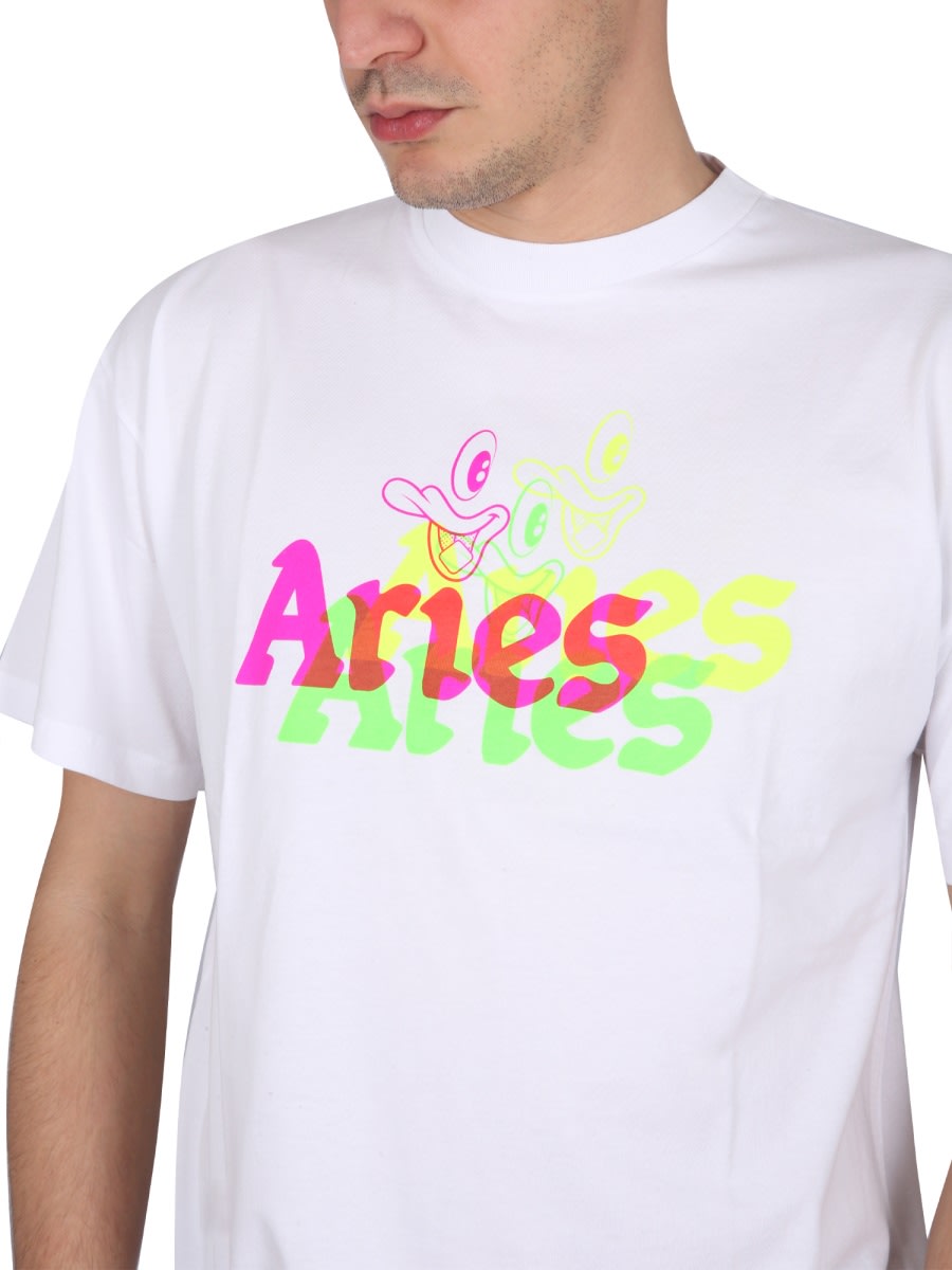 Aries Crew-neck Cotton T-shirt With Logo Maxi In White
