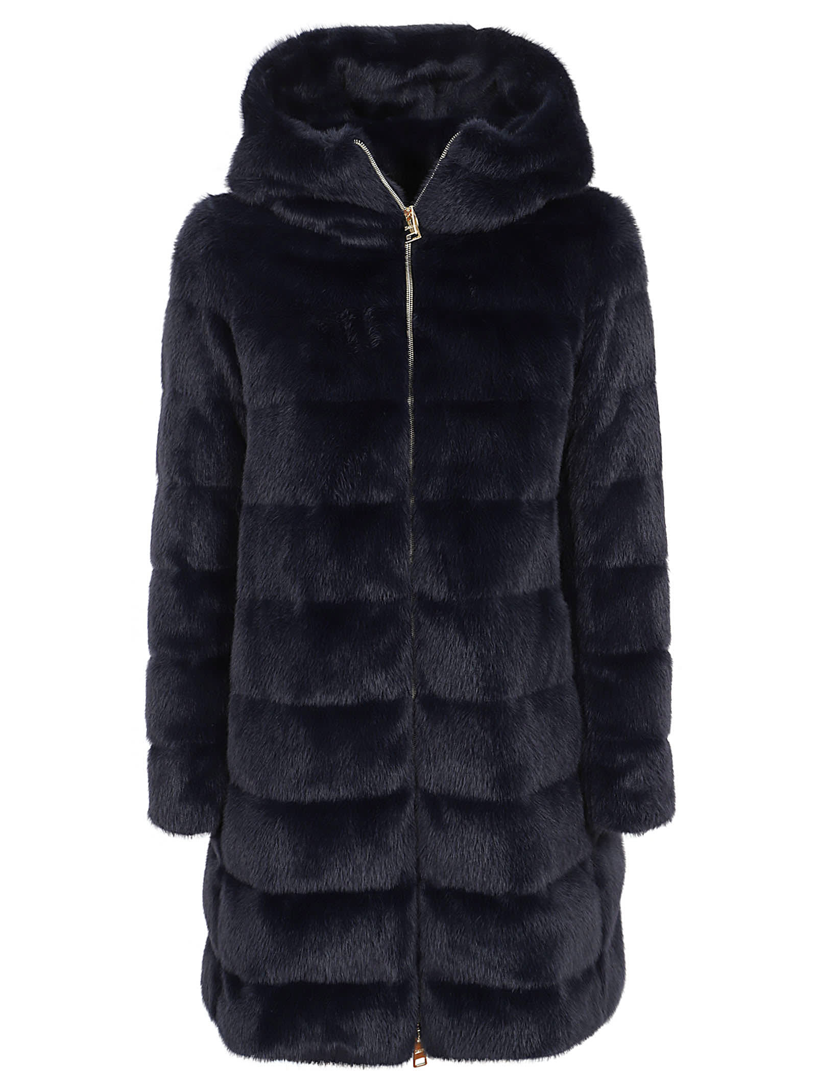 Shop Herno A-shape Down Jacket In Faux Fur In Blu