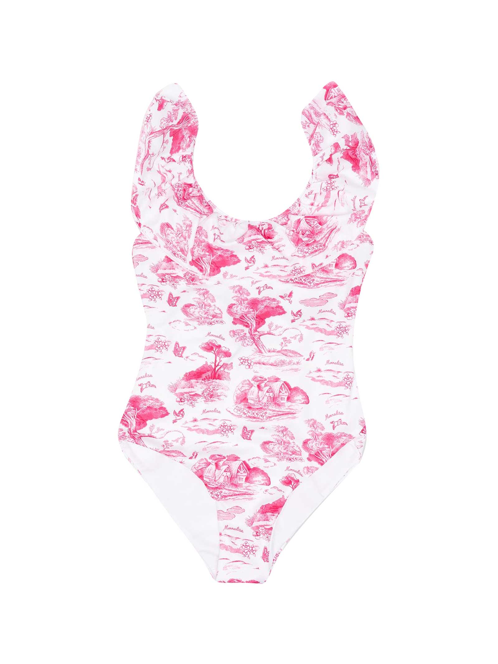 Monnalisa White And Pink One-piece Swimsuit