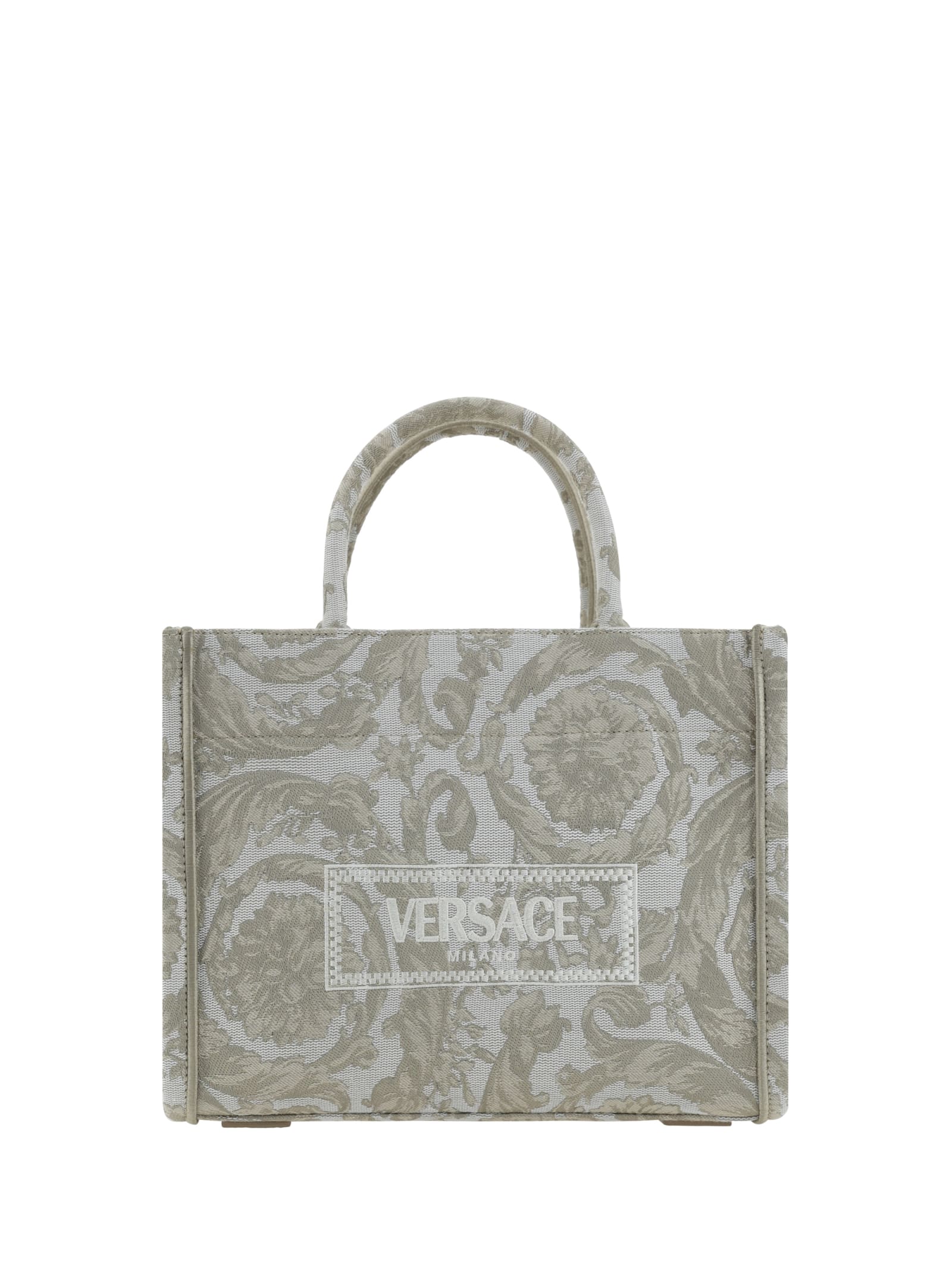 Shop Versace Athena Handbag In Beige+beige- Gold