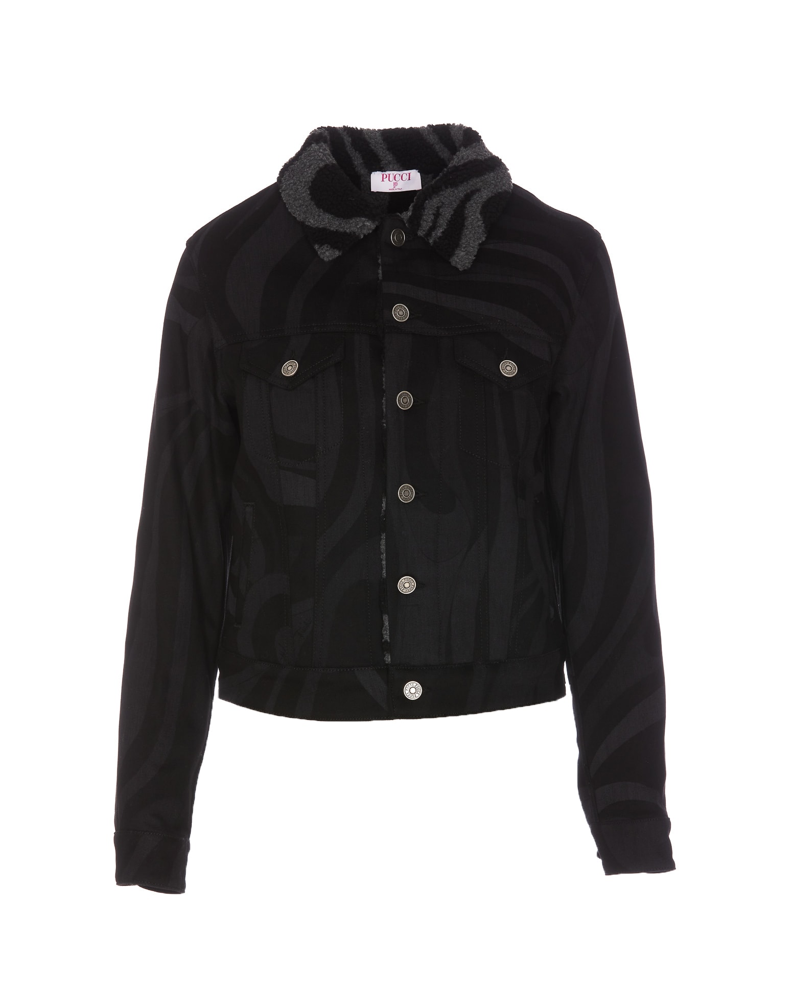 Pucci Marmo-print Denim Jacket In Black