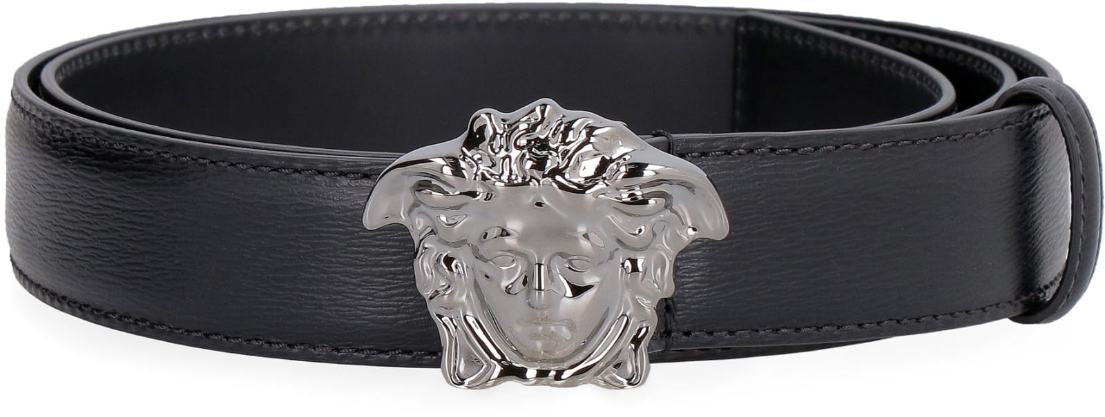 Versace Men Palazzo Belt with Medusa Buckle-Black