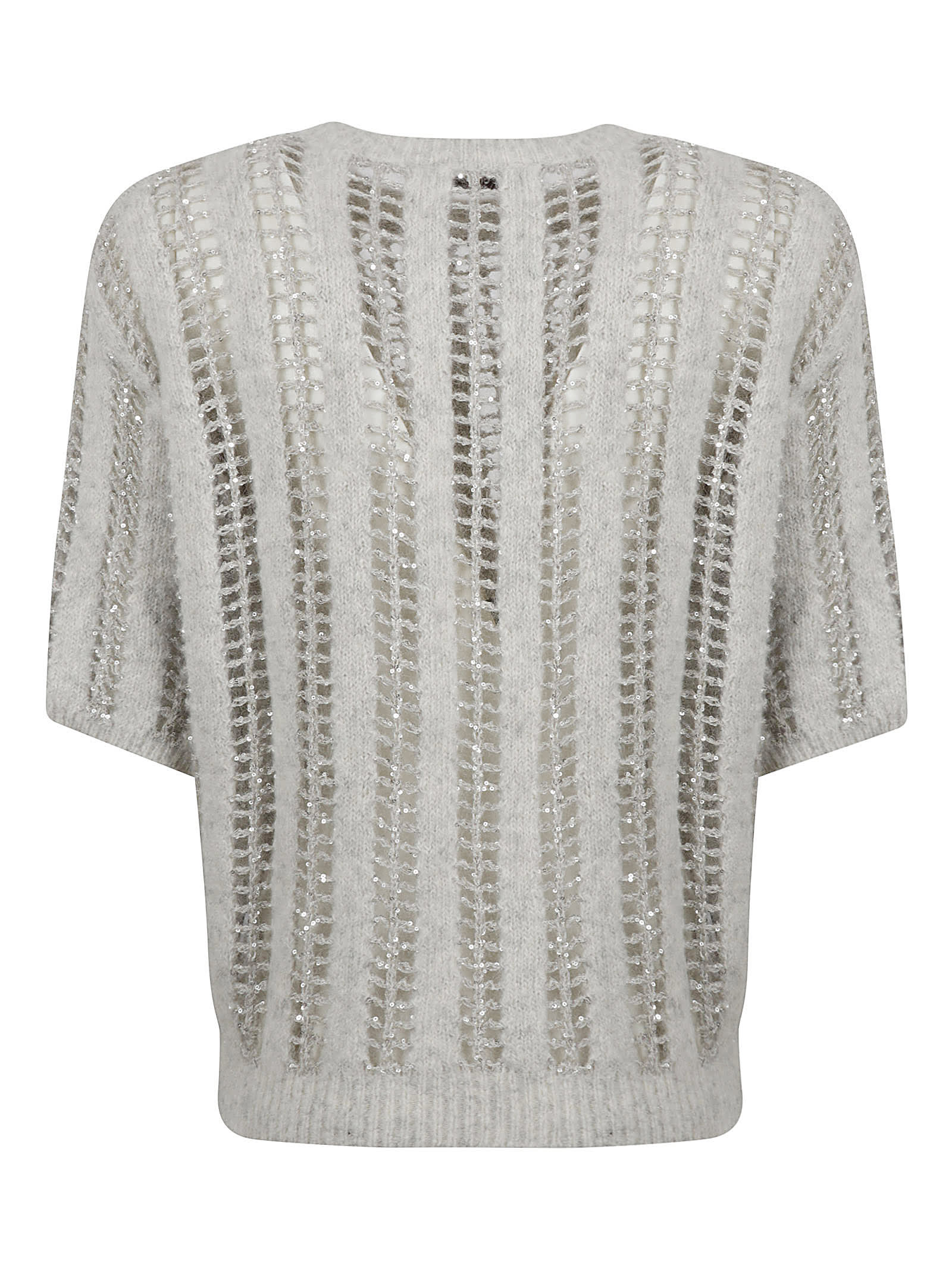 Brunello Cucinelli Crochet Sequined Jumper In Anthracite