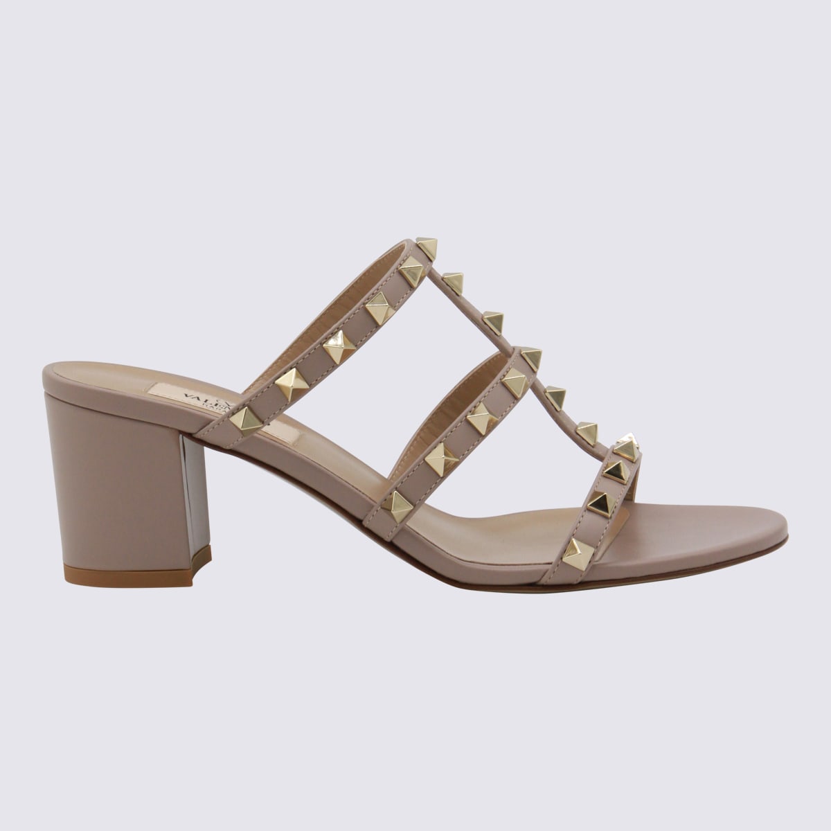 Valentino Studded Leather Block Heel Sandals In Pink