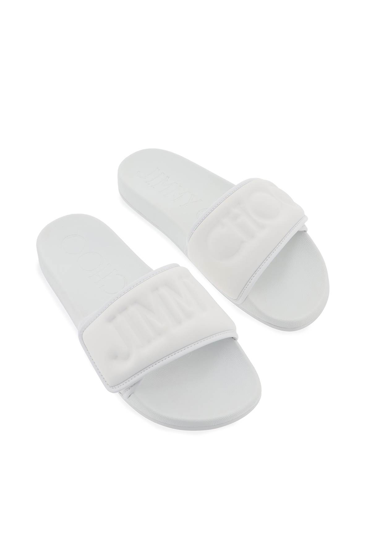 Shop Jimmy Choo Fitz Slides With Lycra Logoed Bang In V White White (white)