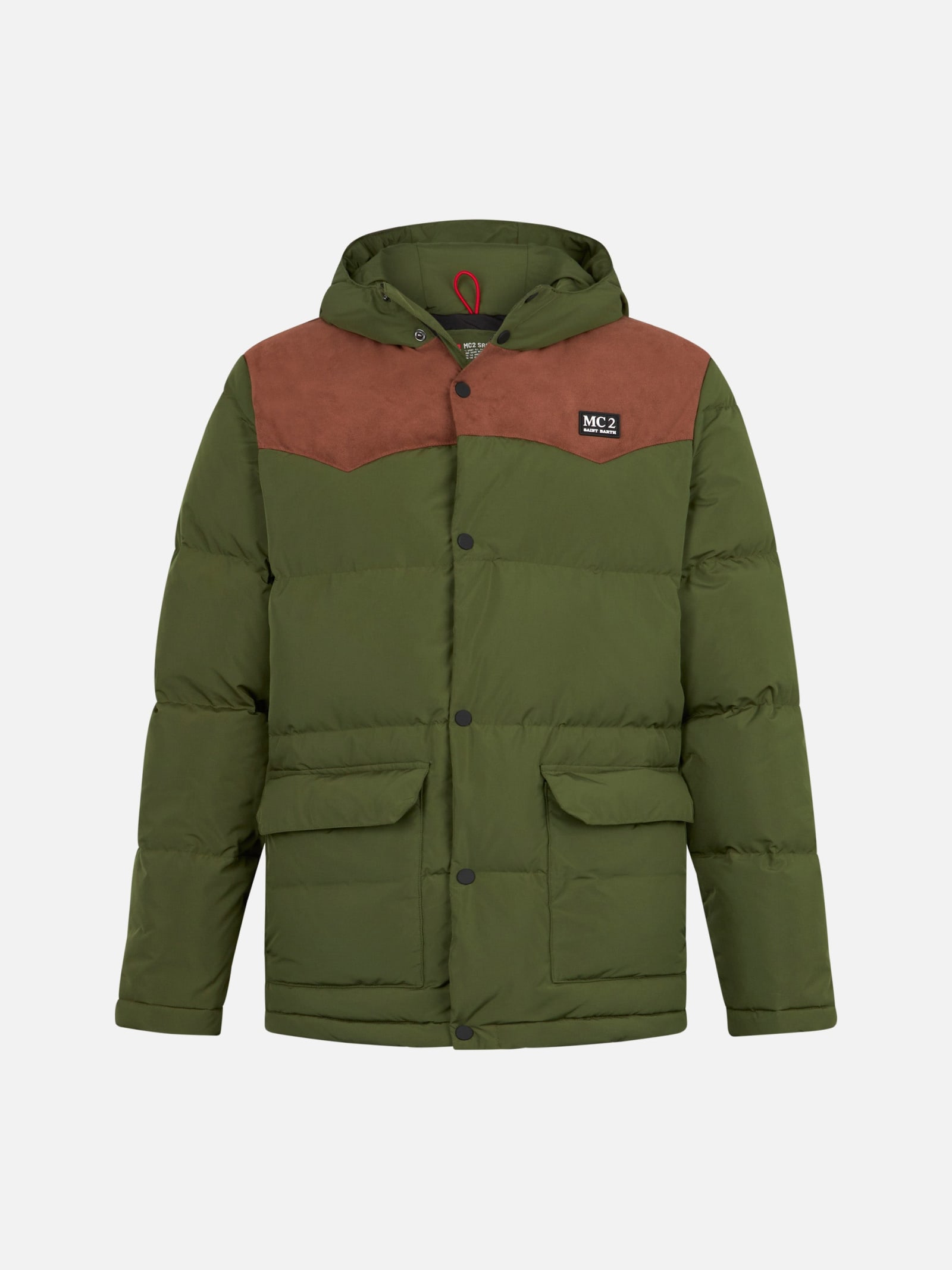 Shop Mc2 Saint Barth Man Hooded Down Military Green Jacket