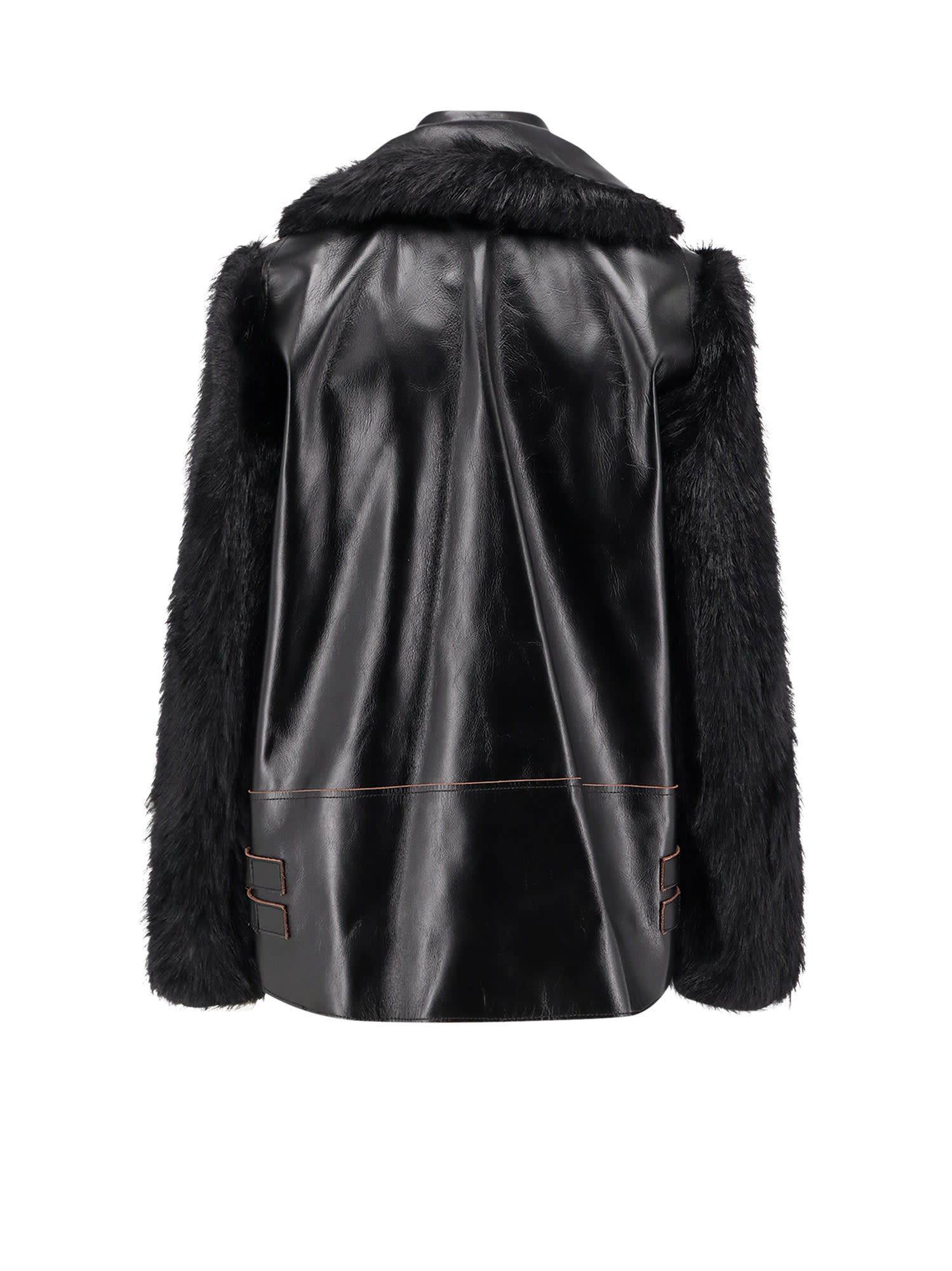 Sacai Leather Jacket With Adjustable Side Straps In Black