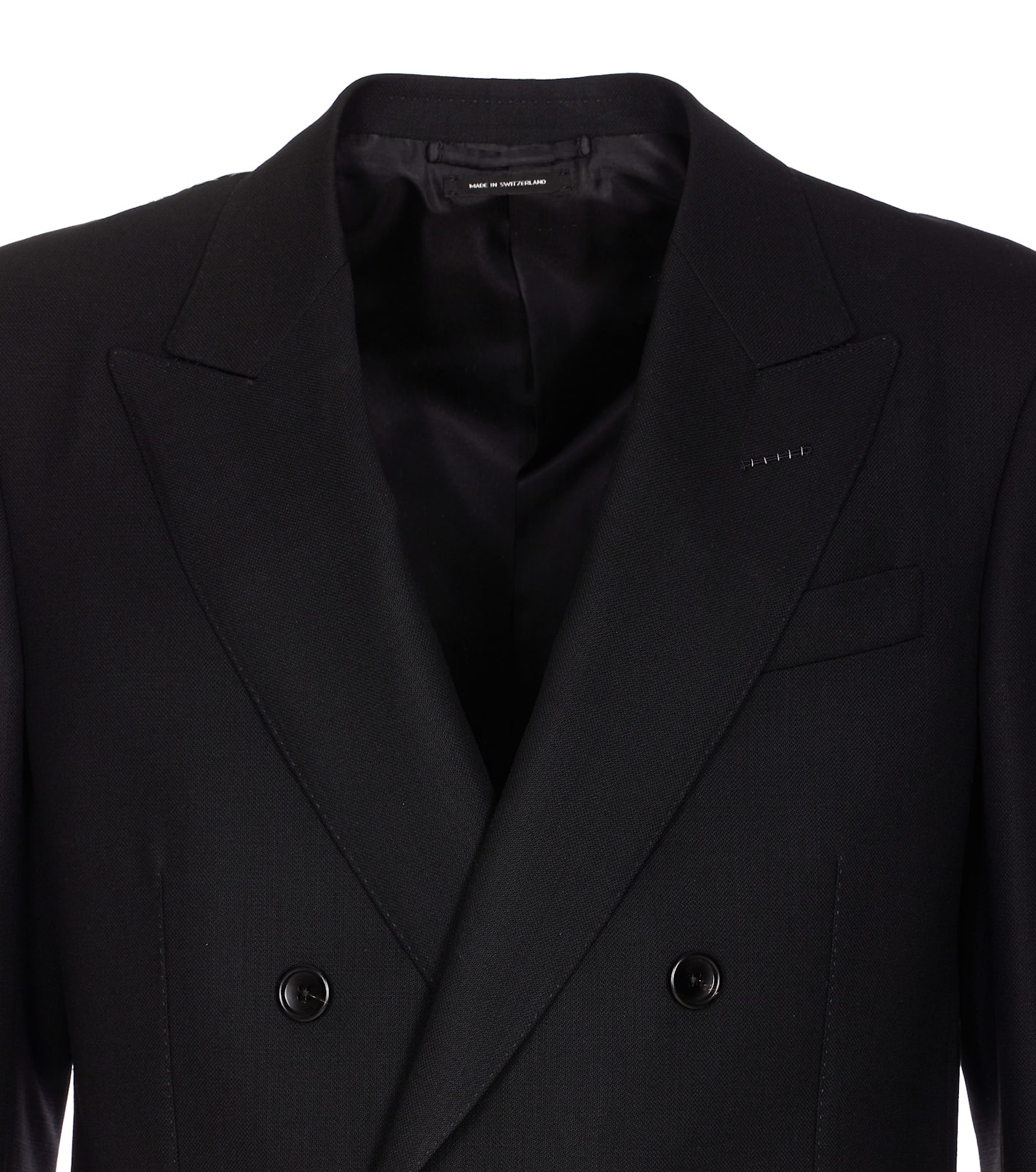 Tom Ford Slim-fit Double-breasted Wool-crepe Suit Jacket In Black