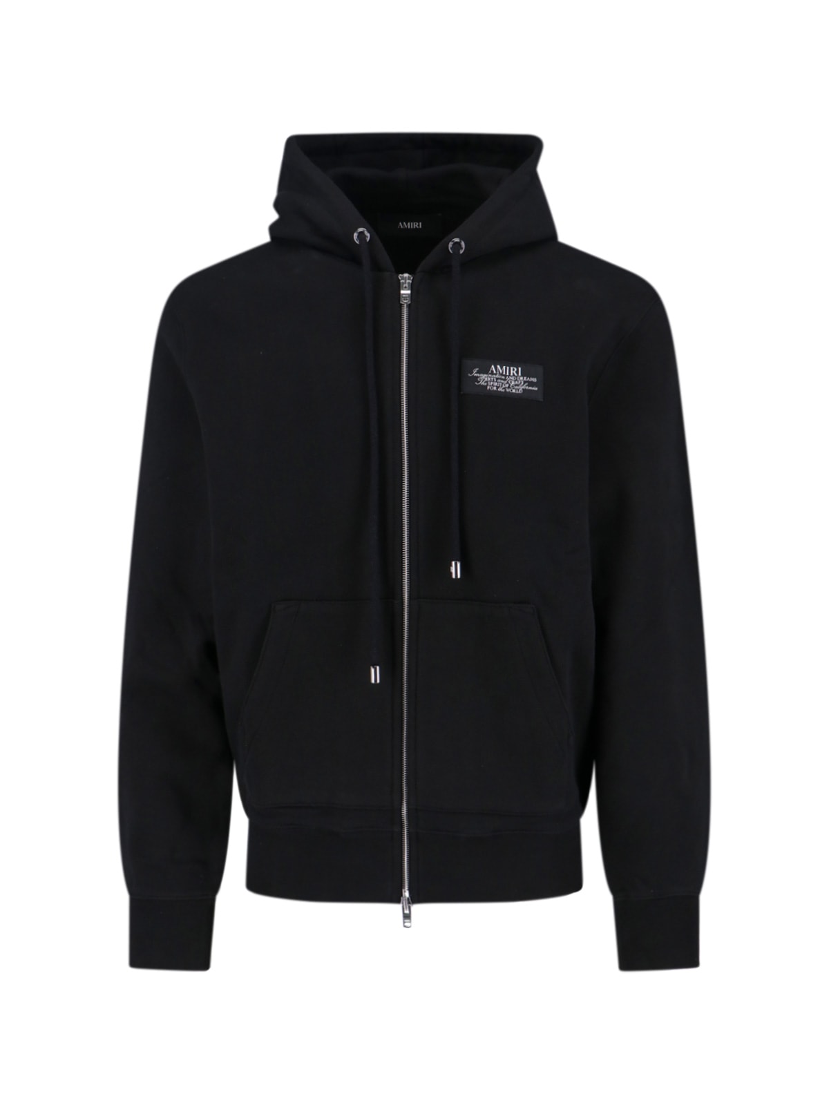 Amiri Black Zip-up Hoodie With Drawstring Hood And Kangaroo Pocket In Black