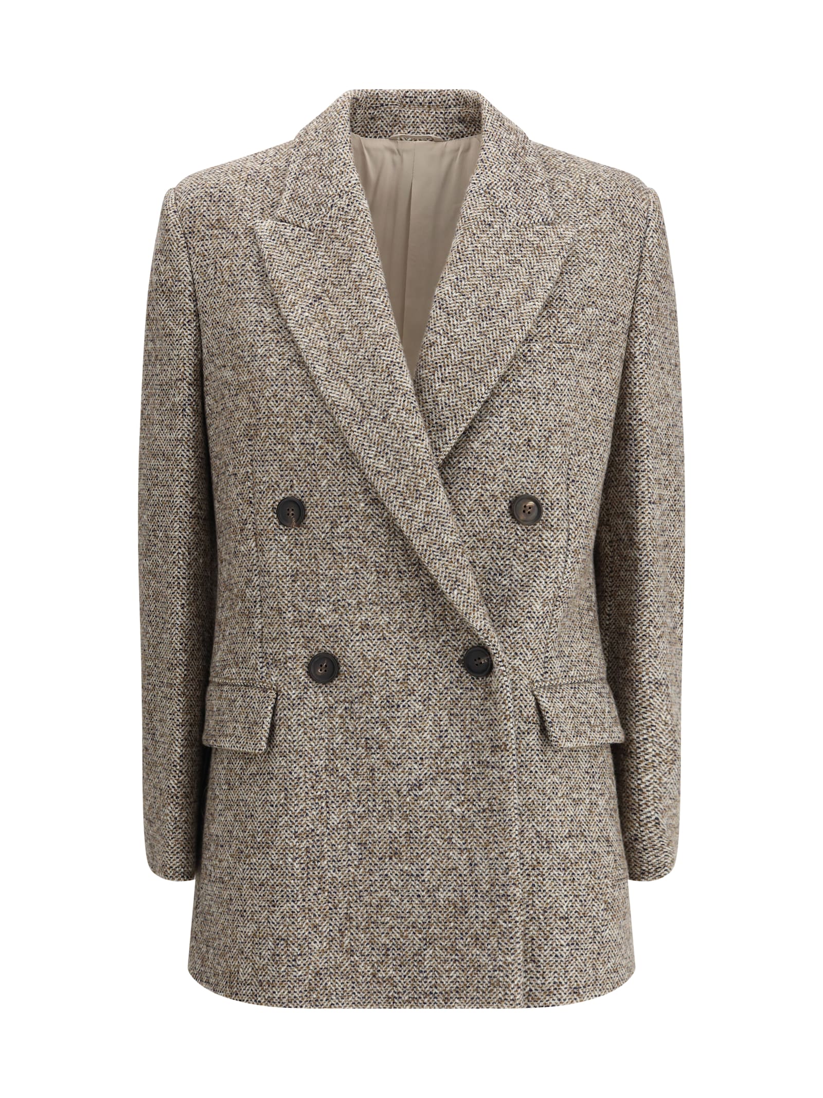 Brunello Cucinelli Virgin Wool And Silk Mélange Jacket In Brown