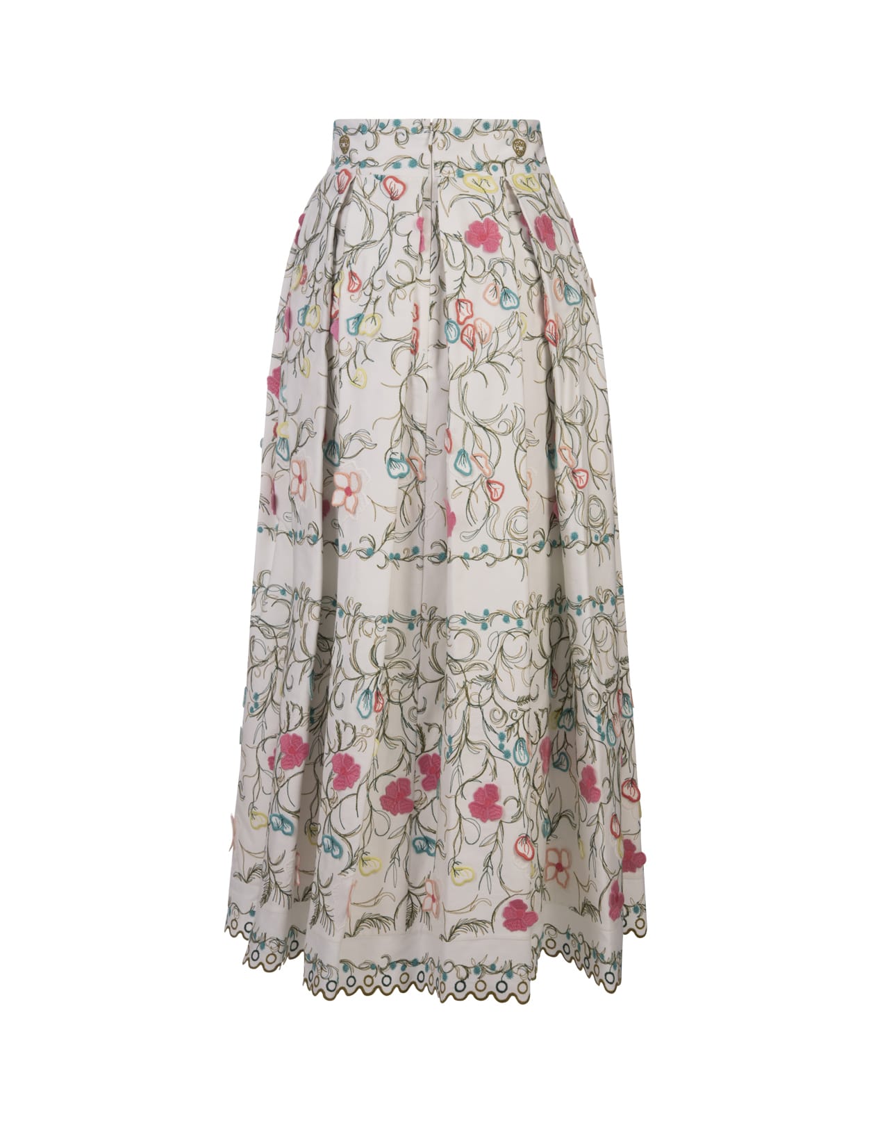 Shop Elie Saab Cotton Embroidered Garden Long Skirt In Multicolour