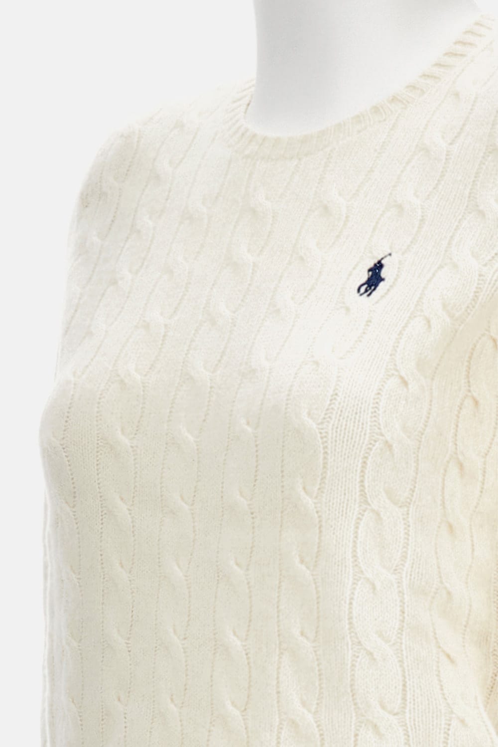 Polo Ralph Lauren Classic Cable Knit Sweater With Round Neckline And Ribbed Details In Neutral