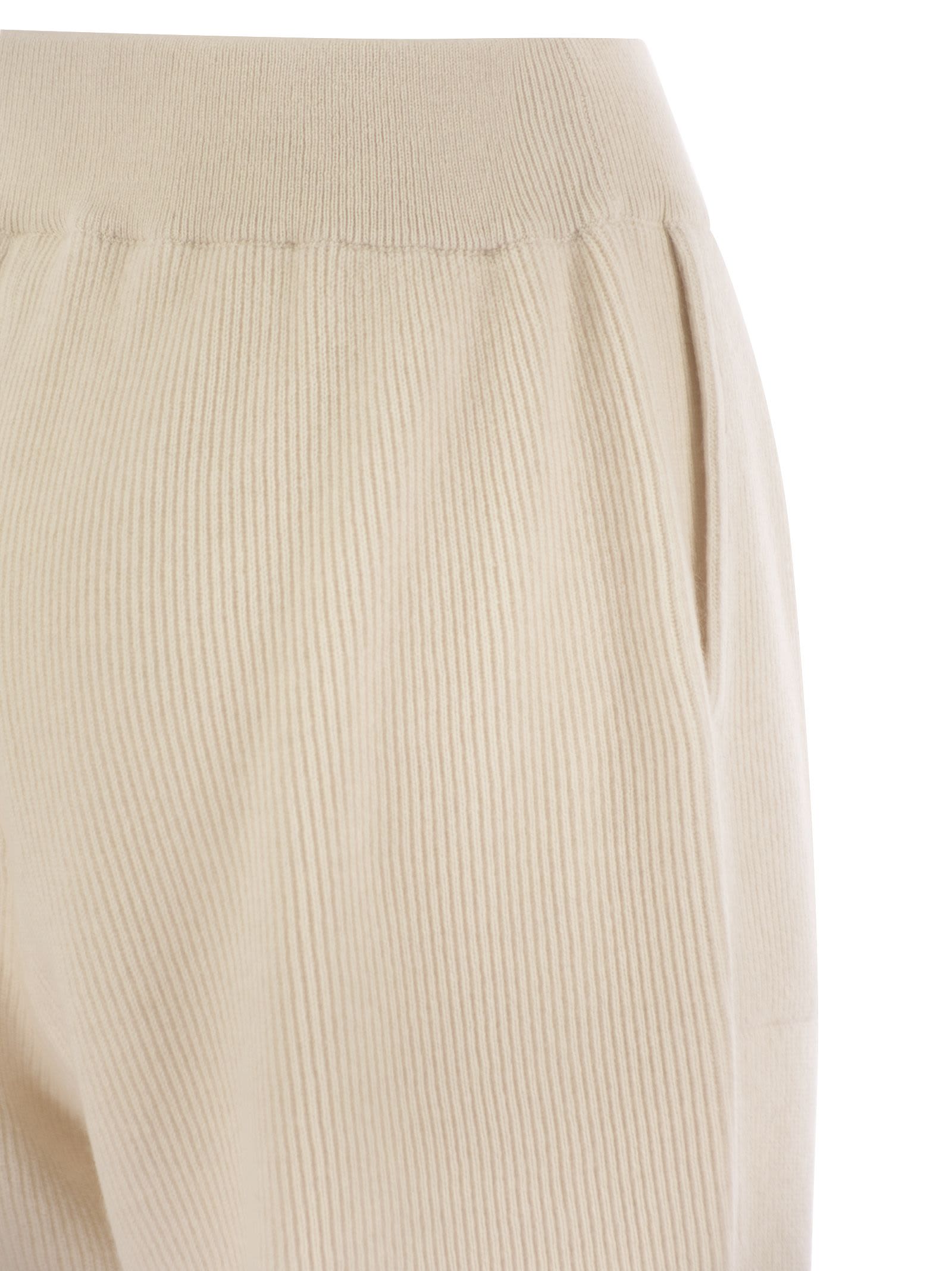 Shop Brunello Cucinelli English Rib Cashmere Knit Trousers In Butter