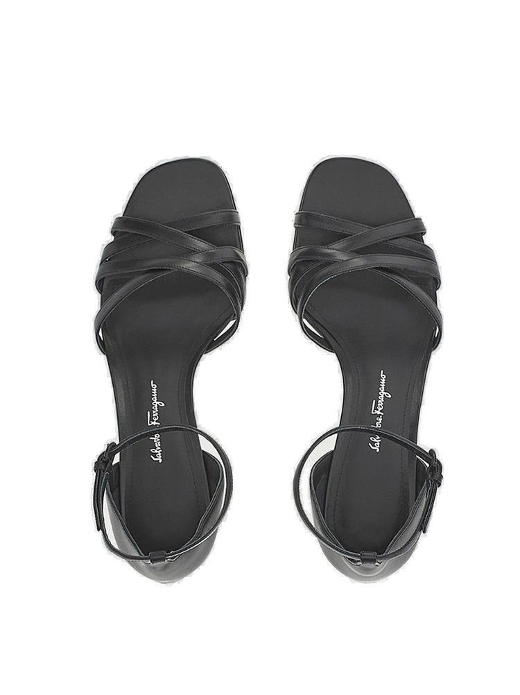 Shop Ferragamo Buckle Strap Heeled Sandals In Dark