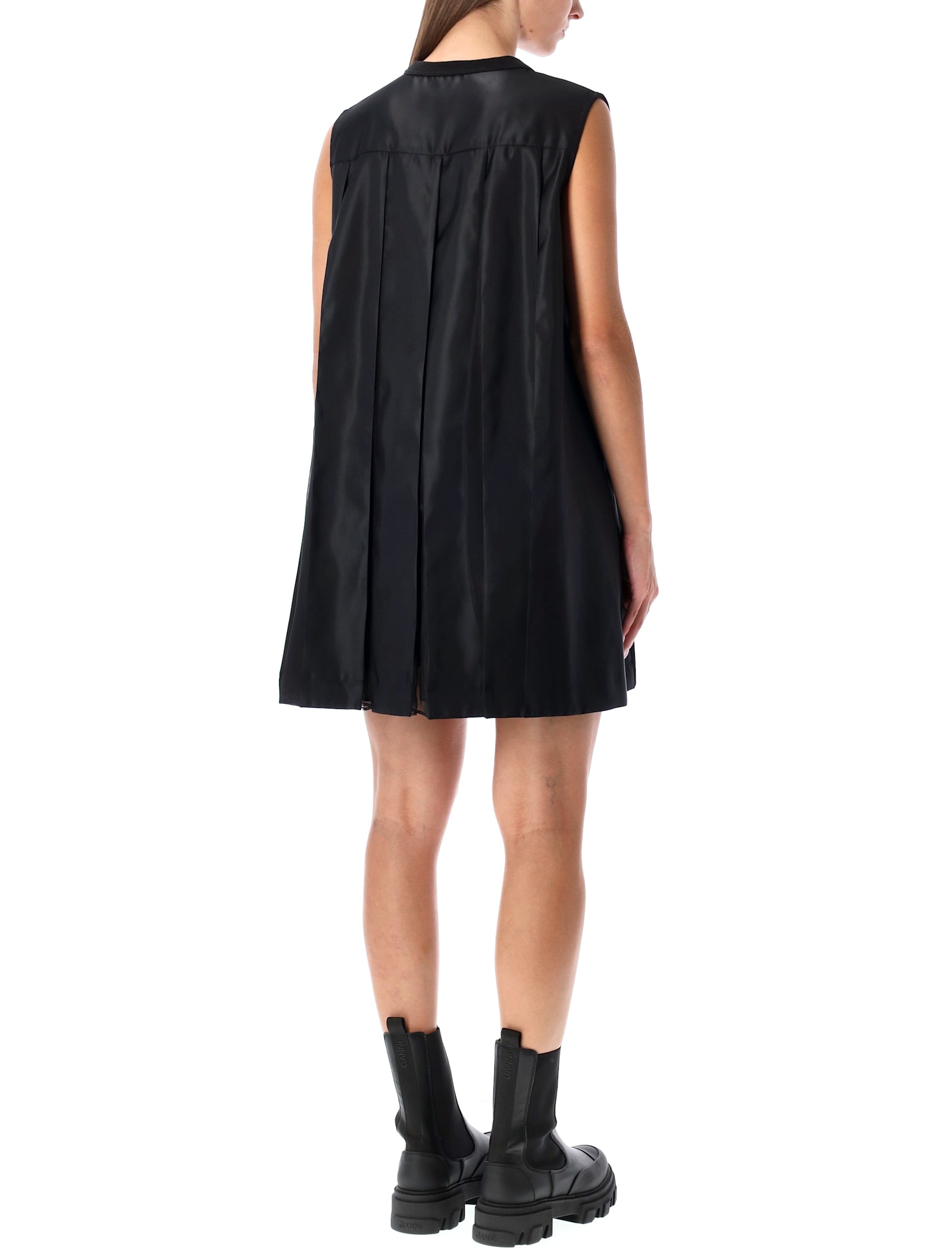 Sacai Short Dress With Contrasting Pleated Back In Black