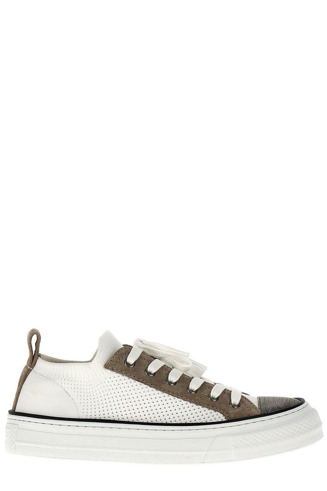 Shop Brunello Cucinelli Monili-detailed Paneled Lace-up Sneakers In Bianco